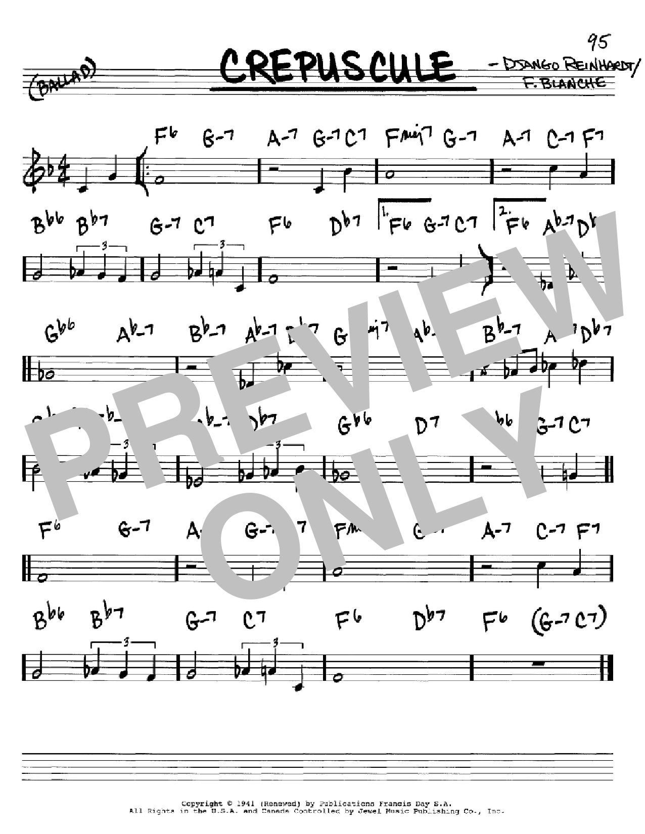 Download Django Reinhardt Crepuscule Sheet Music and learn how to play Real Book - Melody & Chords - C Instruments PDF digital score in minutes