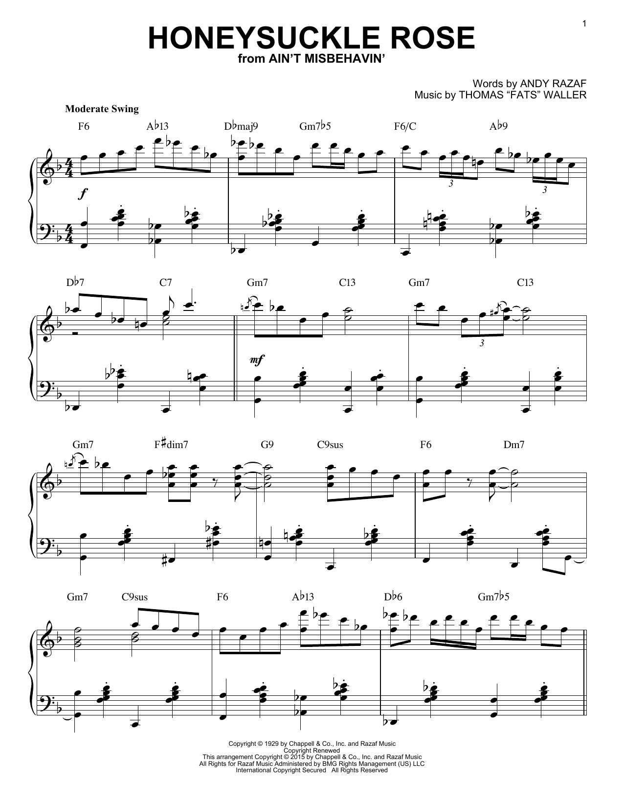 Download Django Reinhardt Honeysuckle Rose Sheet Music and learn how to play Piano PDF digital score in minutes