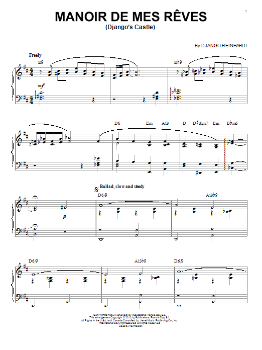 Download Django Reinhardt Manoir De Mes Reves (Django's Castle) Sheet Music and learn how to play Piano PDF digital score in minutes