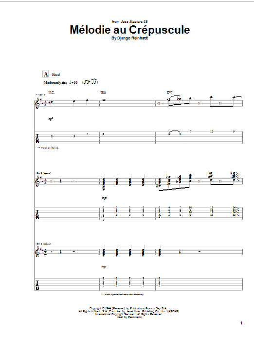 Download Django Reinhardt Melodie Au Crepuscule Sheet Music and learn how to play Guitar Tab PDF digital score in minutes