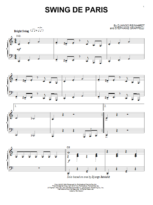 Download Django Reinhardt Swing De Paris Sheet Music and learn how to play Piano PDF digital score in minutes