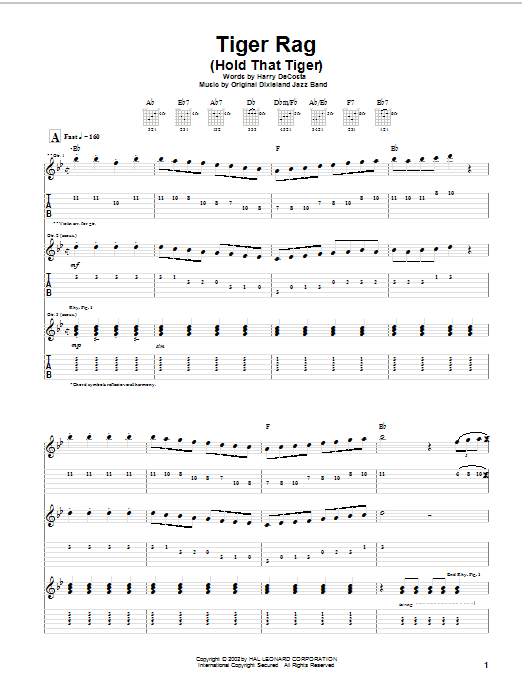 Download Harry DeCosta Tiger Rag (Hold That Tiger) Sheet Music and learn how to play Guitar Tab PDF digital score in minutes