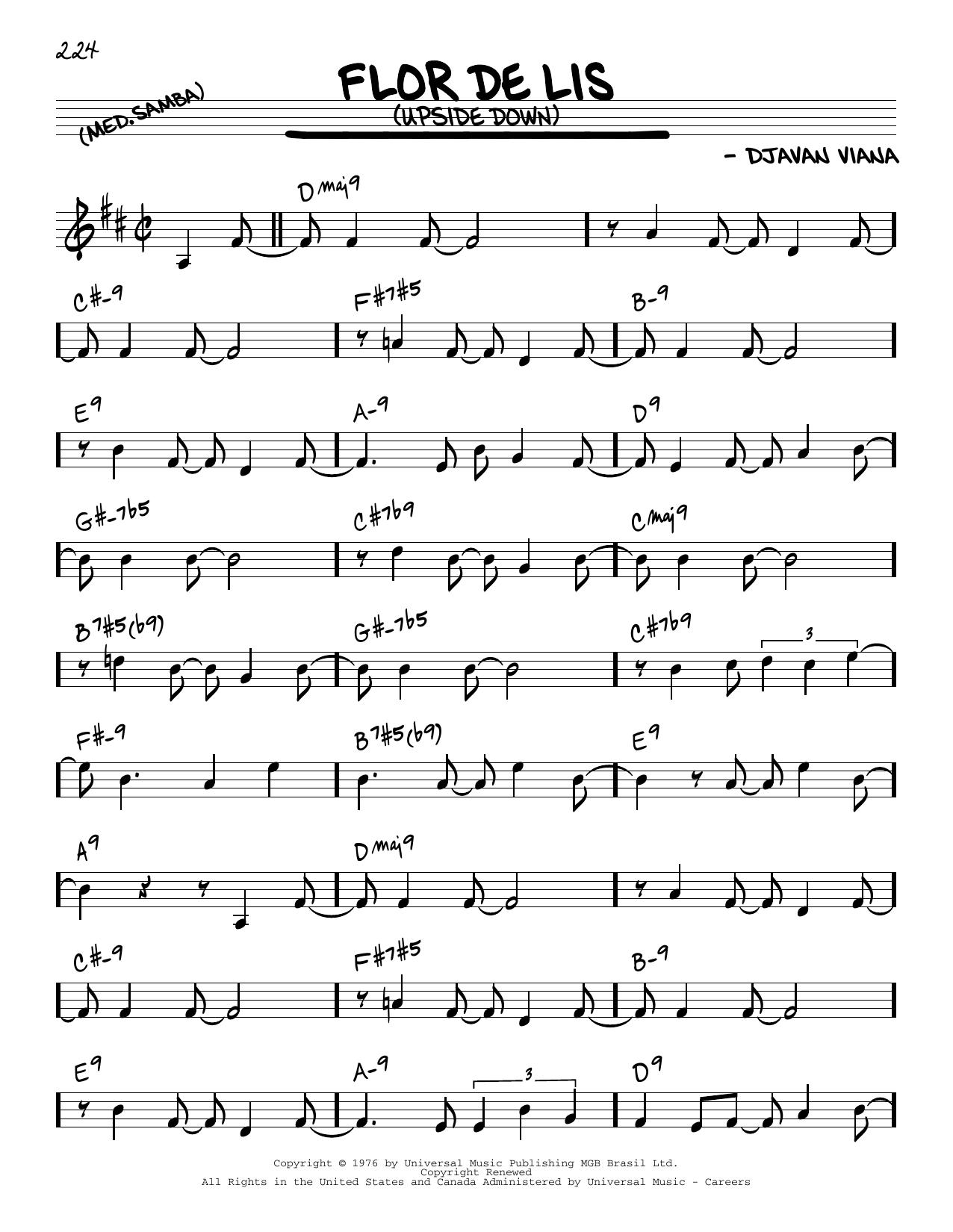 Download Djavan Viana Flor De Lis (Upside Down) Sheet Music and learn how to play Real Book – Melody & Chords PDF digital score in minutes