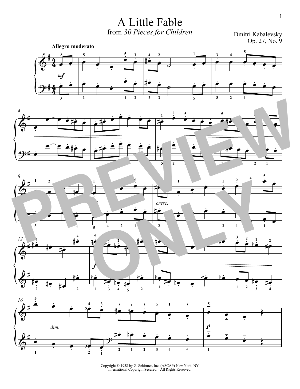Download Dmitri Kabalevsky A Little Fable Sheet Music and learn how to play Piano PDF digital score in minutes