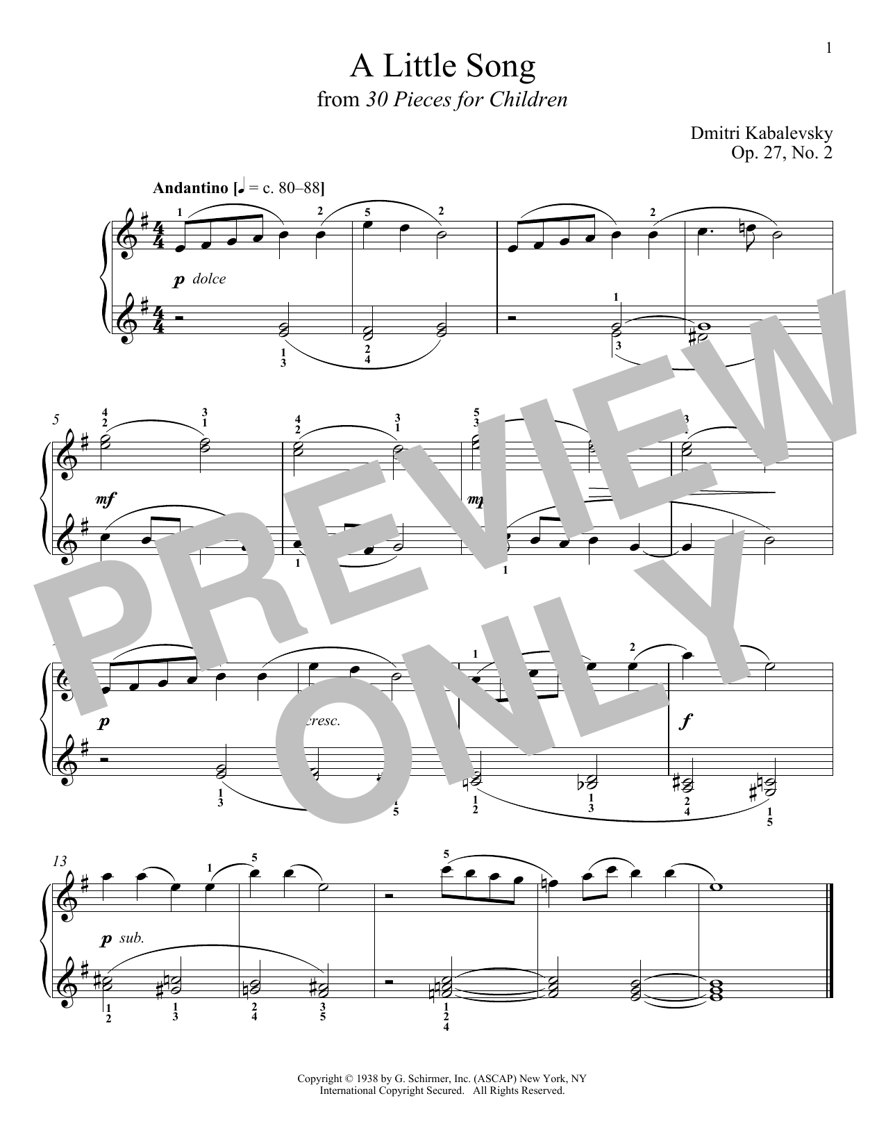 Download Dmitri Kabalevsky A Little Song, Op. 27, No. 2 Sheet Music and learn how to play Piano PDF digital score in minutes