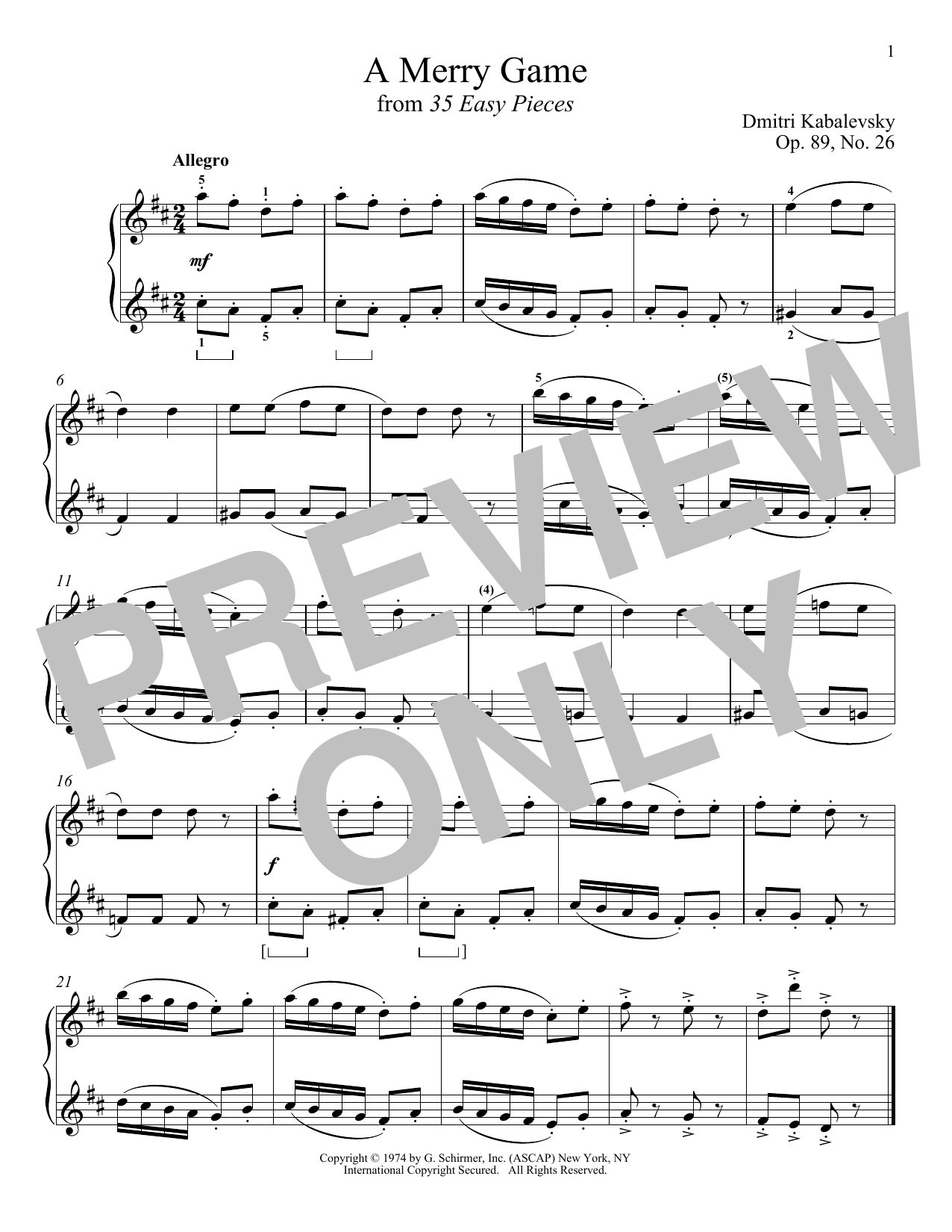 Download Dmitri Kabalevsky A Merry Game Sheet Music and learn how to play Piano PDF digital score in minutes
