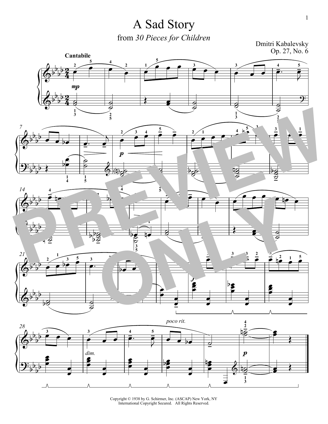 Download Dmitri Kabalevsky A Sad Story, Op. 27, No. 6 Sheet Music and learn how to play Piano PDF digital score in minutes
