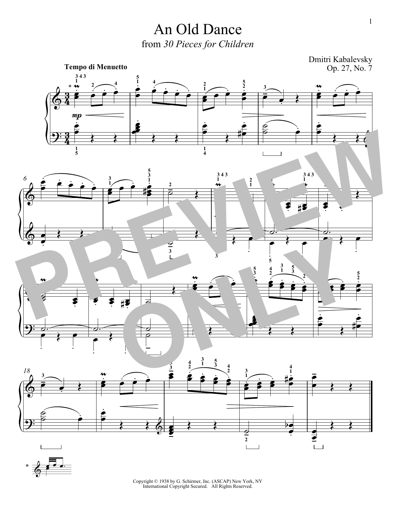 Download Dmitri Kabalevsky An Old Dance, Op. 27, No. 7 Sheet Music and learn how to play Piano PDF digital score in minutes
