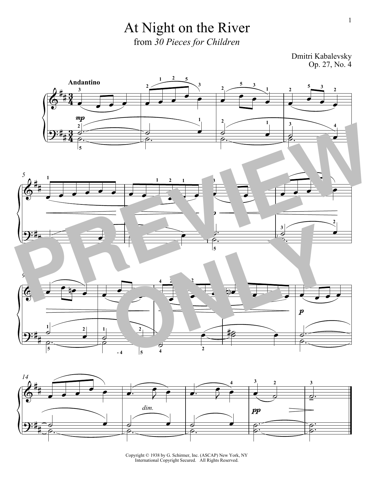 Download Dmitri Kabalevsky At Night On The River Sheet Music and learn how to play Piano PDF digital score in minutes