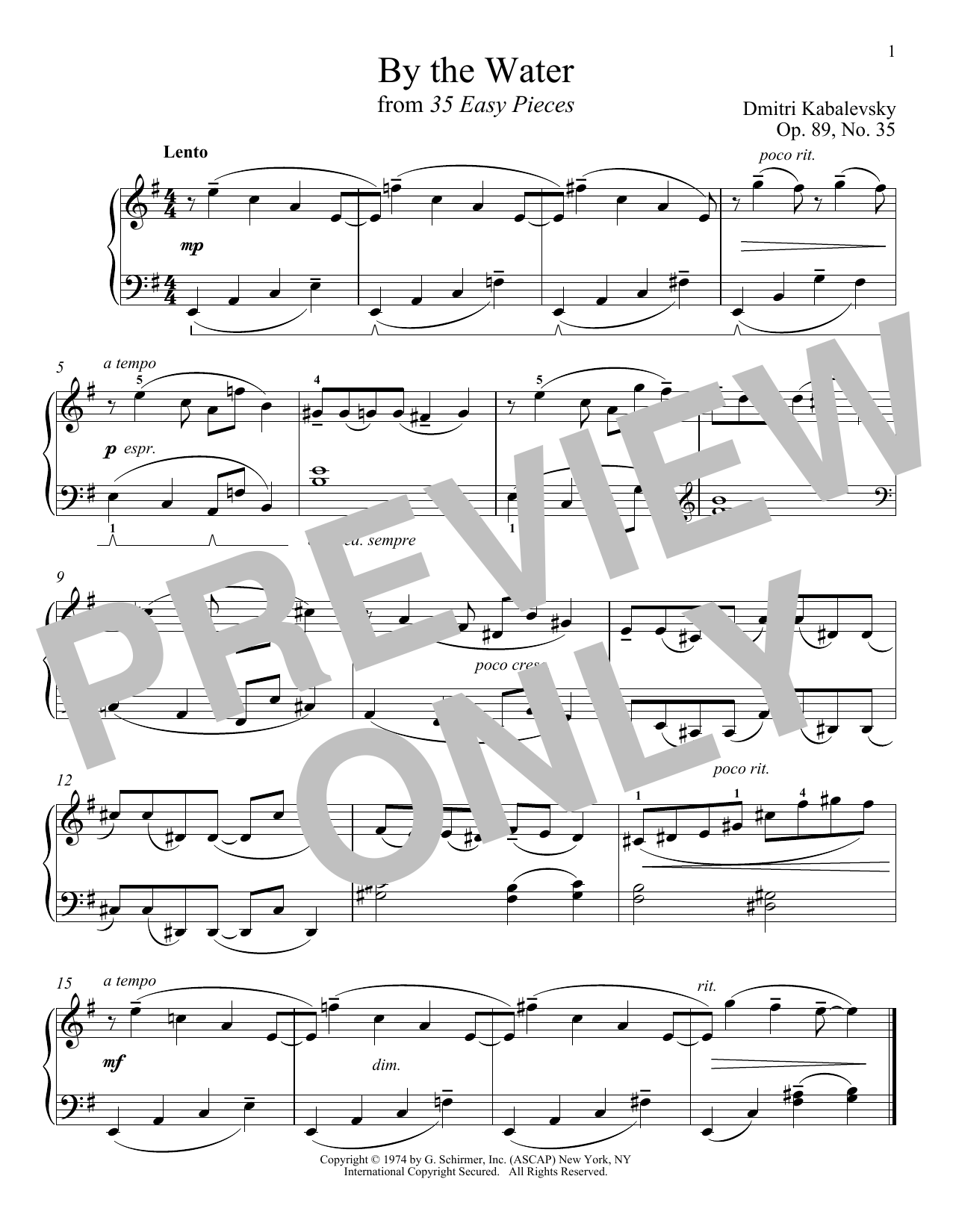 Download Dmitri Kabalevsky By The Water, Op. 89, No. 35 Sheet Music and learn how to play Piano PDF digital score in minutes