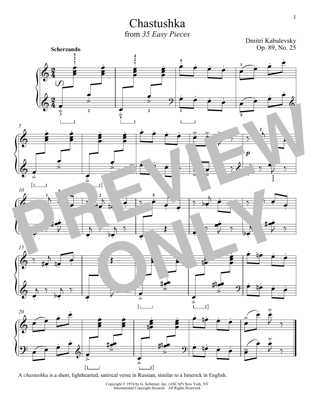 Download Dmitri Kabalevsky Chastushka, Op. 89, No. 25 Sheet Music and learn how to play Piano PDF digital score in minutes