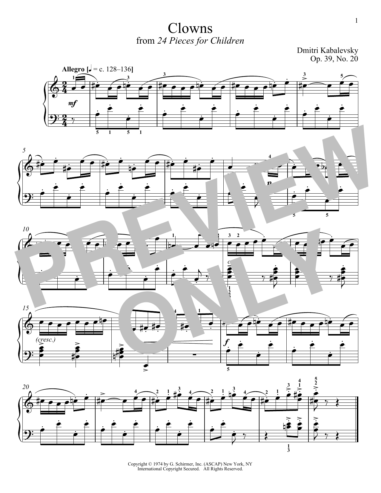 Download Dmitri Kabalevsky Clowns, Op. 39, No. 20 Sheet Music and learn how to play Piano PDF digital score in minutes