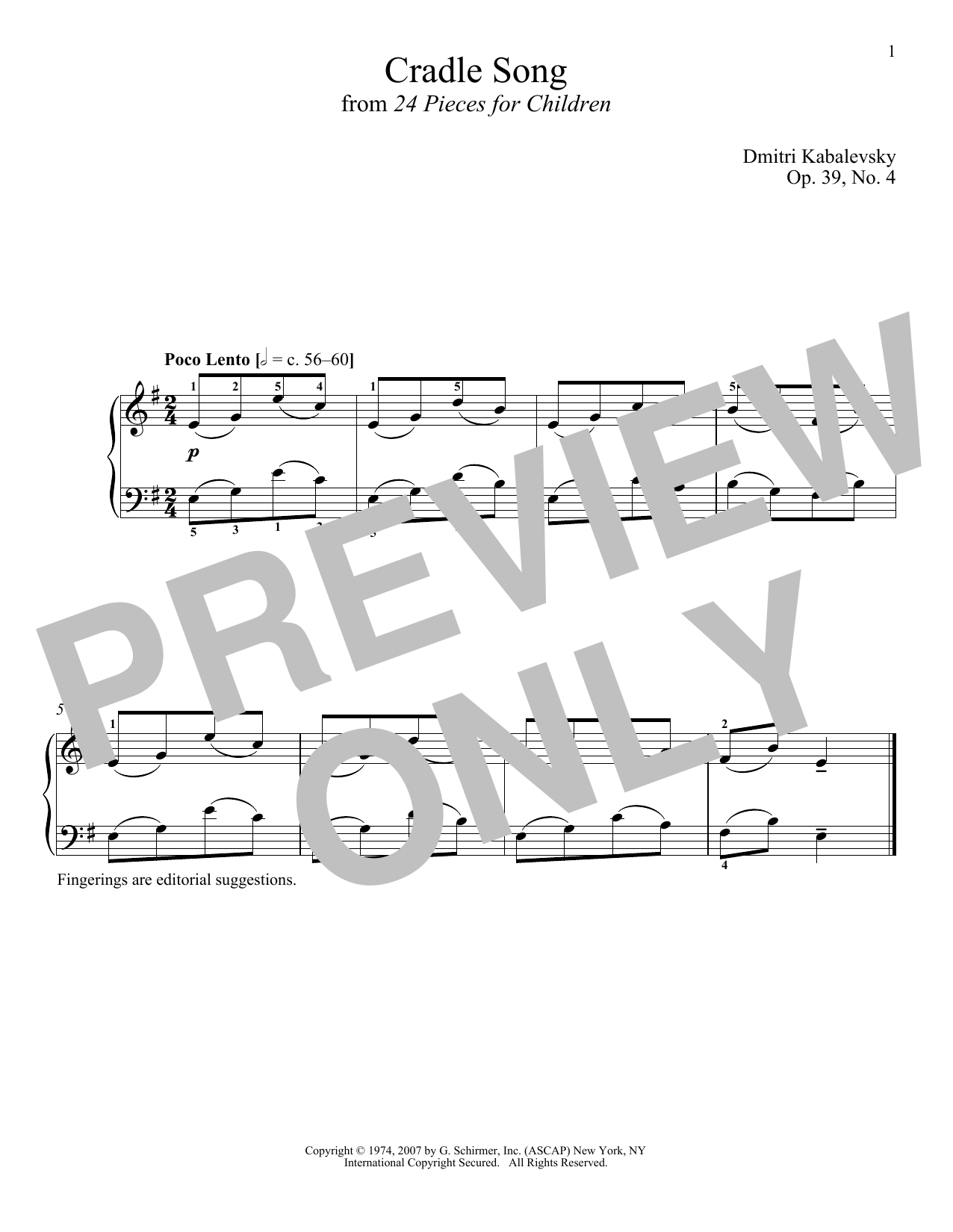 Download Dmitri Kabalevsky Cradle Song, Op. 39, No. 4 Sheet Music and learn how to play Piano PDF digital score in minutes