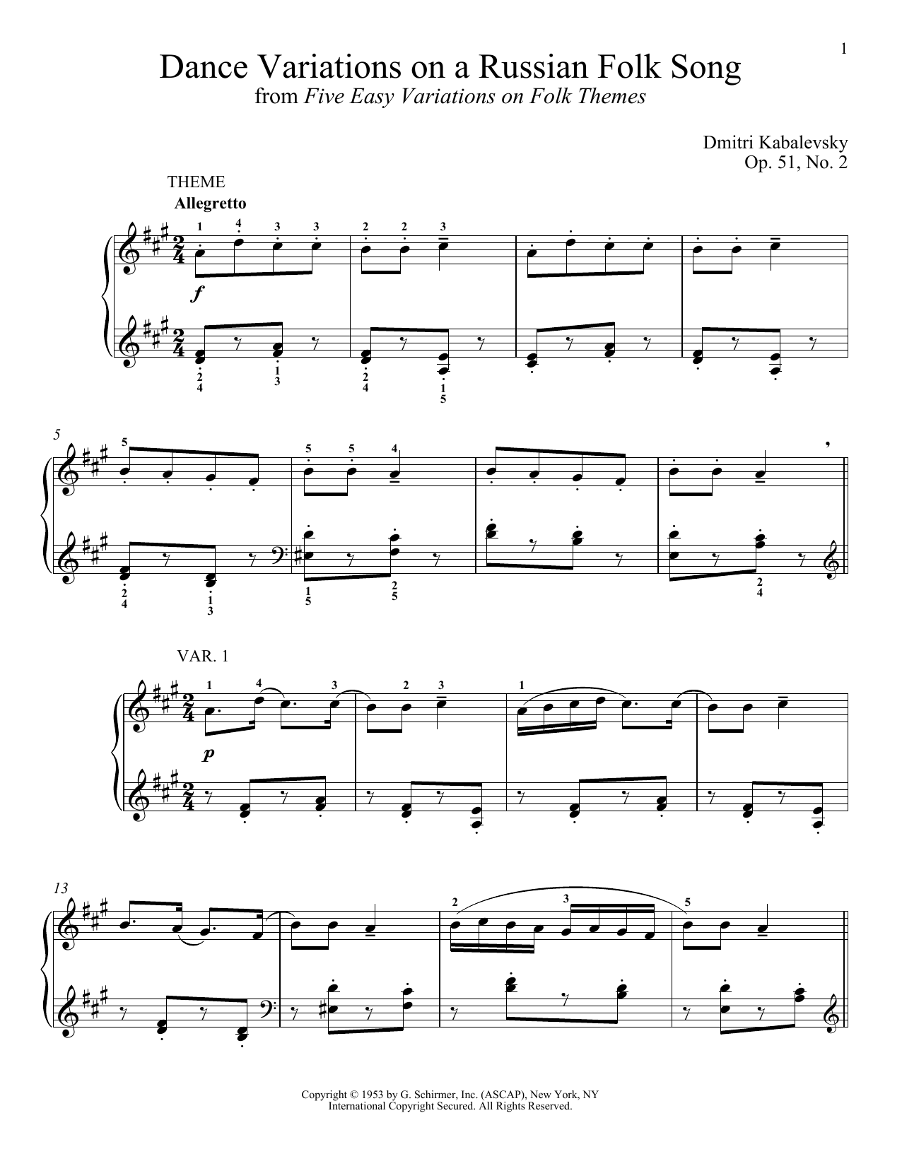 Download Dmitri Kabalevsky Dance Variations On A Russian Folk Song, Op. 51, No. 2 Sheet Music and learn how to play Piano PDF digital score in minutes