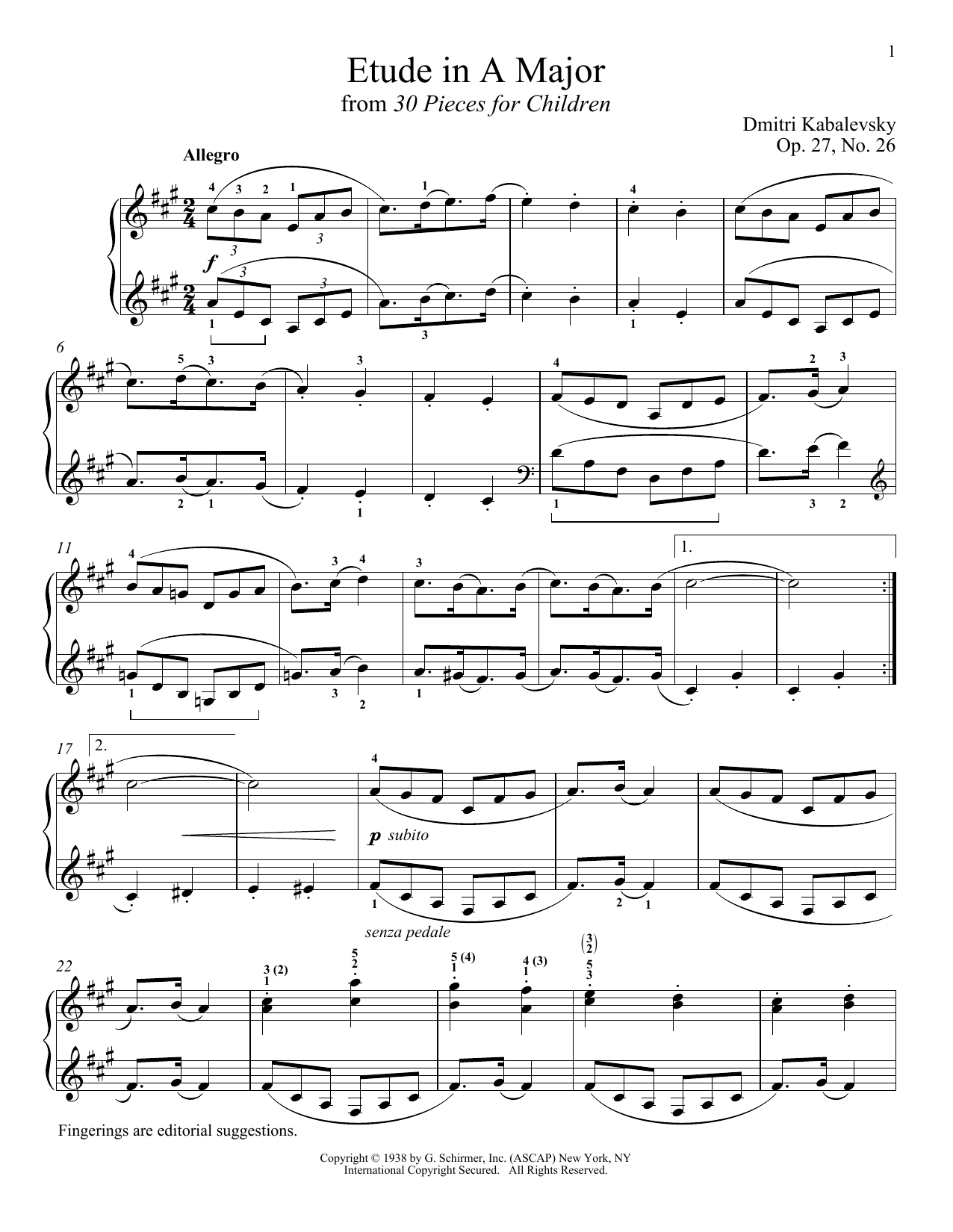 Download Dmitri Kabalevsky Etude In A Major, OP. 27, No. 26 Sheet Music and learn how to play Piano PDF digital score in minutes