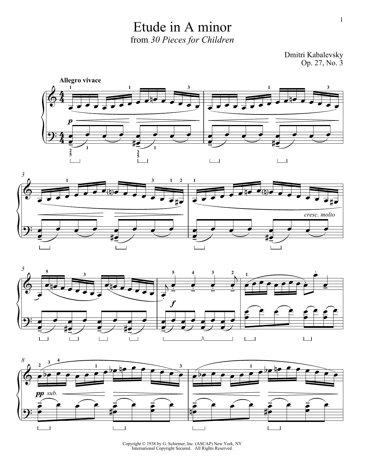 Download Dmitri Kabalevsky Etude In A Minor Sheet Music and learn how to play Piano PDF digital score in minutes