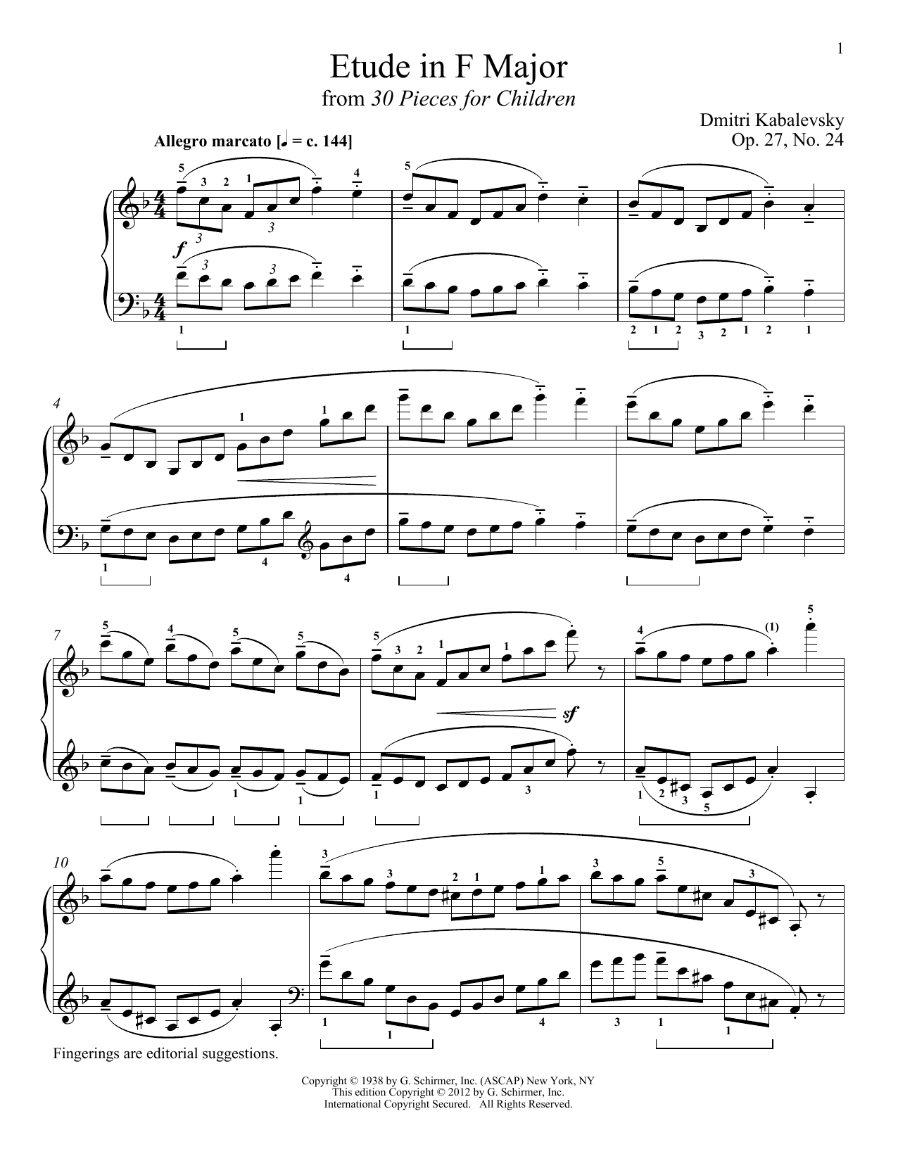Download Dmitry Kabalevsky Etude In F Major Sheet Music and learn how to play Piano PDF digital score in minutes
