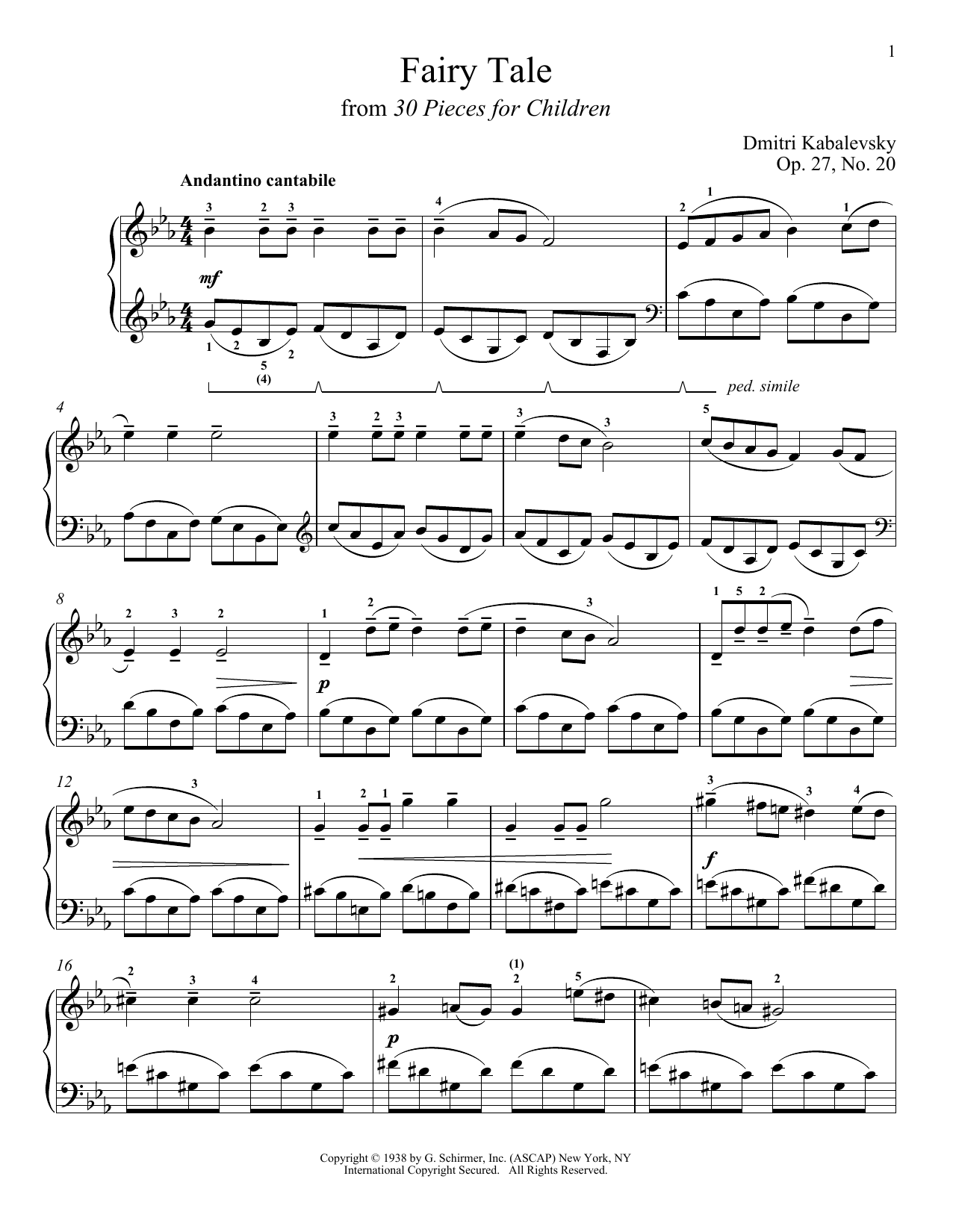 Download Dmitri Kabalevsky Fairy Tale, Op. 27, No. 20 Sheet Music and learn how to play Piano PDF digital score in minutes