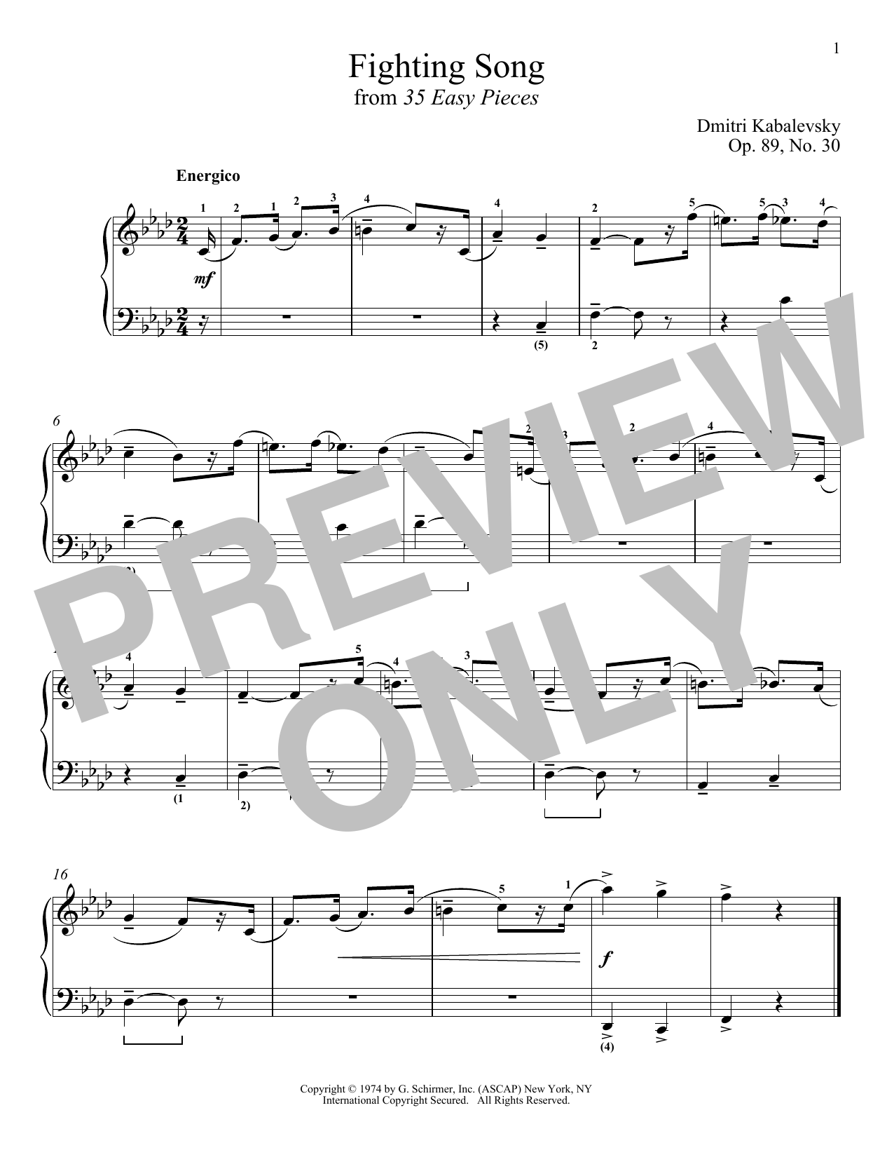 Download Dmitri Kabalevsky Fighting Song, Op. 89, No. 30 Sheet Music and learn how to play Piano PDF digital score in minutes