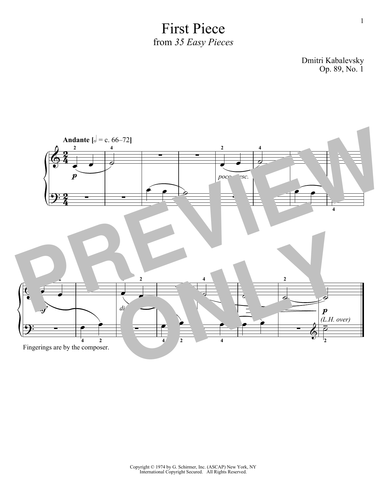 Download Dmitri Kabalevsky First Piece, Op. 89, No. 1 Sheet Music and learn how to play Piano PDF digital score in minutes