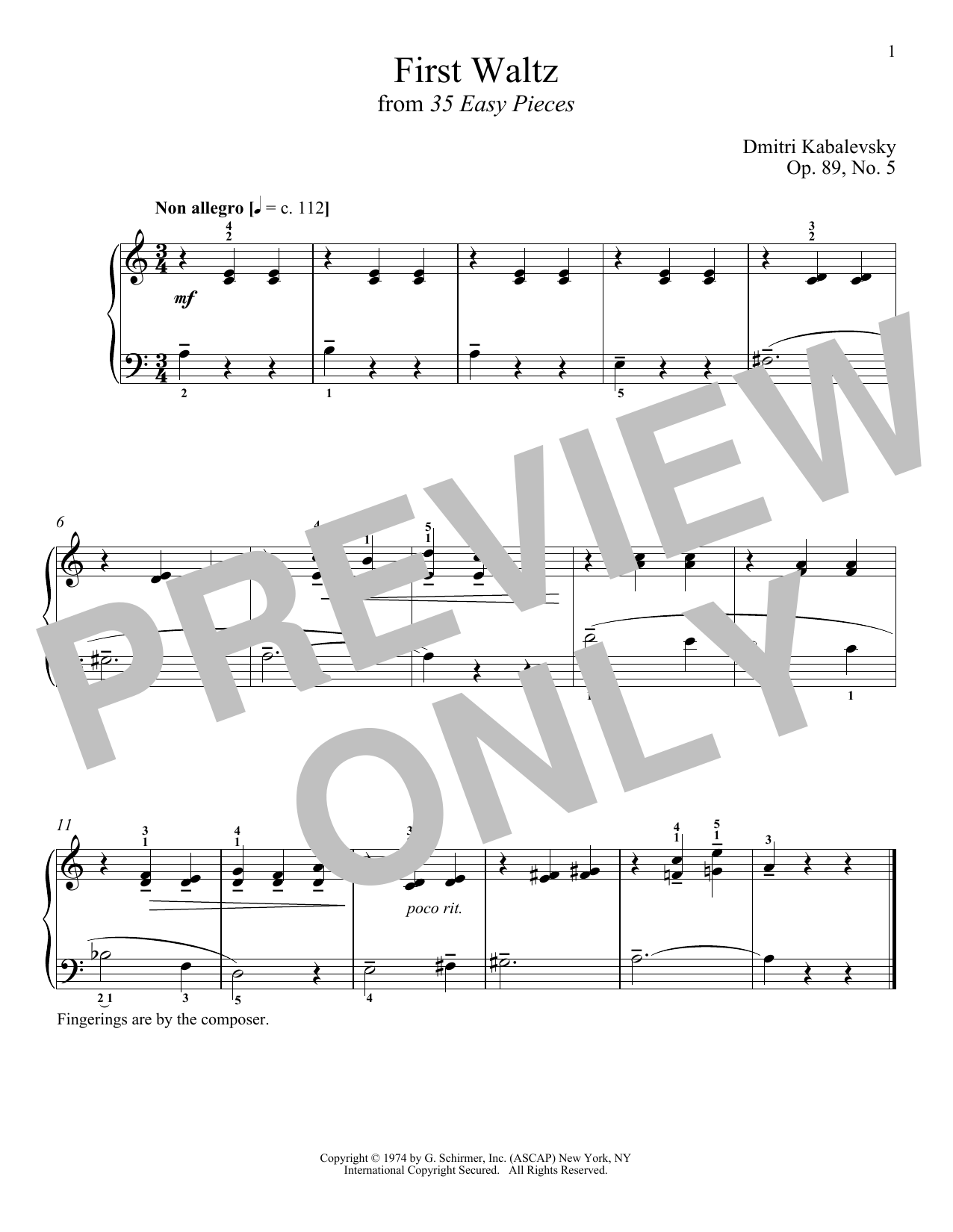 Download Dmitri Kabalevsky First Waltz Sheet Music and learn how to play Piano PDF digital score in minutes