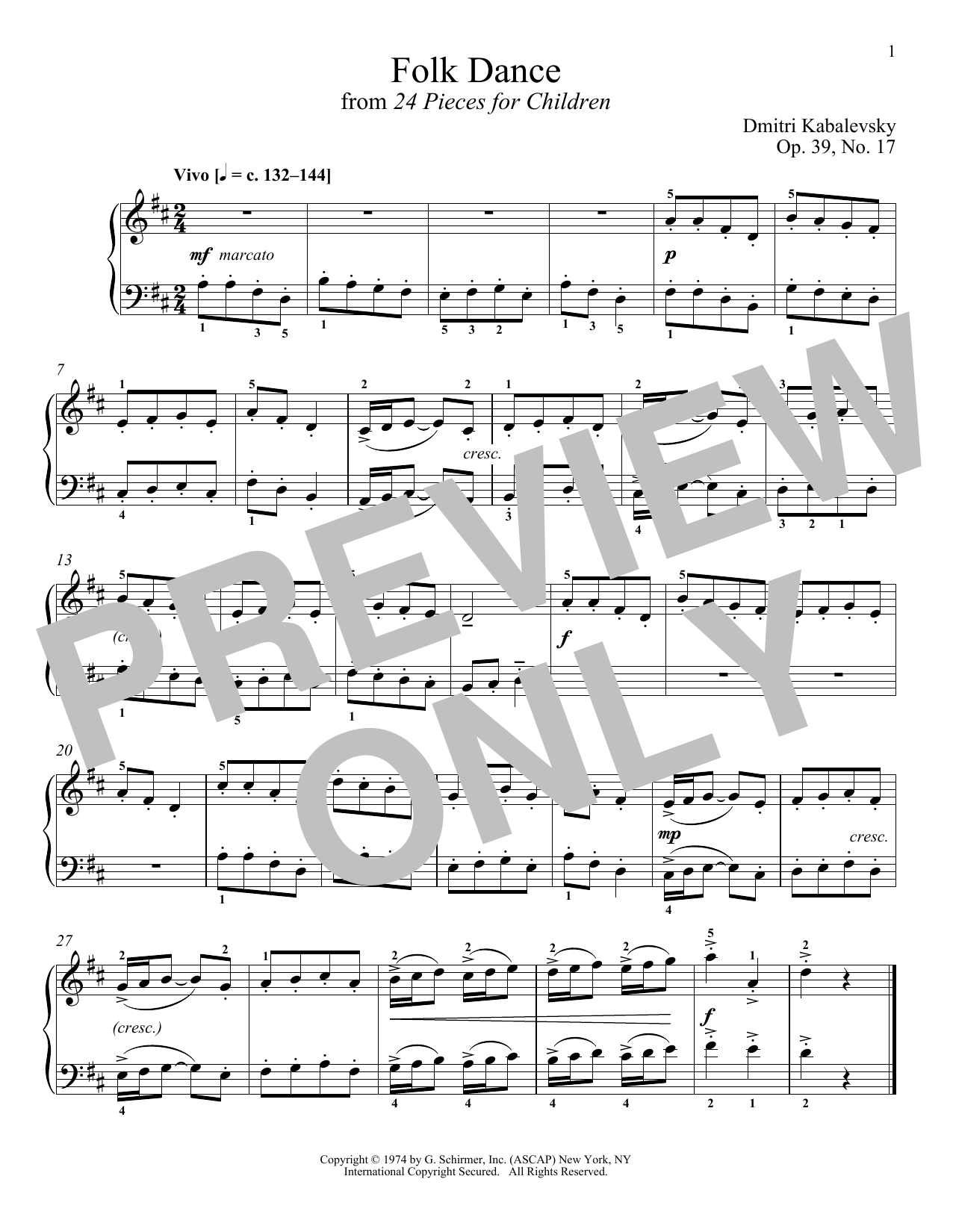 Download Dmitri Kabalevsky Folk Dance, Op. 39, No. 17 Sheet Music and learn how to play Piano PDF digital score in minutes