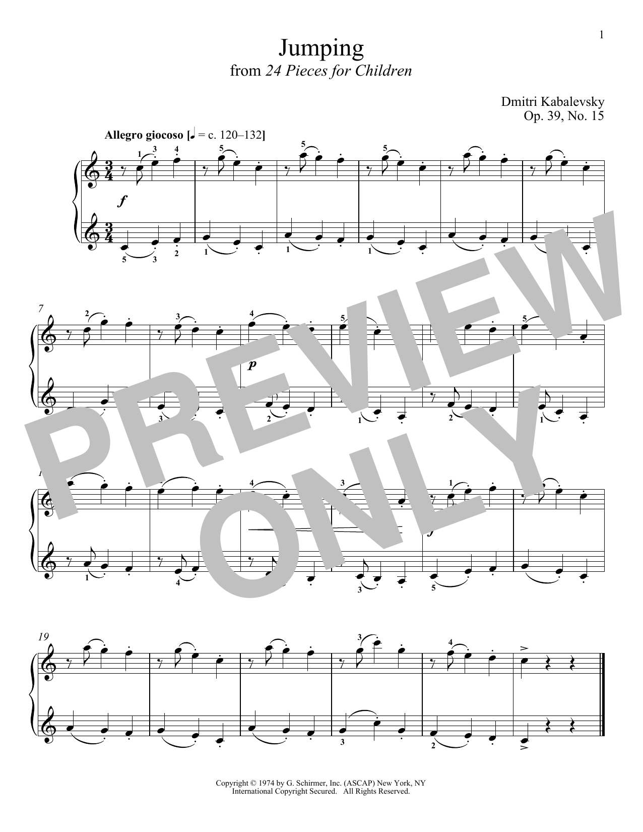 Download Dmitri Kabalevsky Jumping, Op. 39, No. 15 Sheet Music and learn how to play Piano PDF digital score in minutes