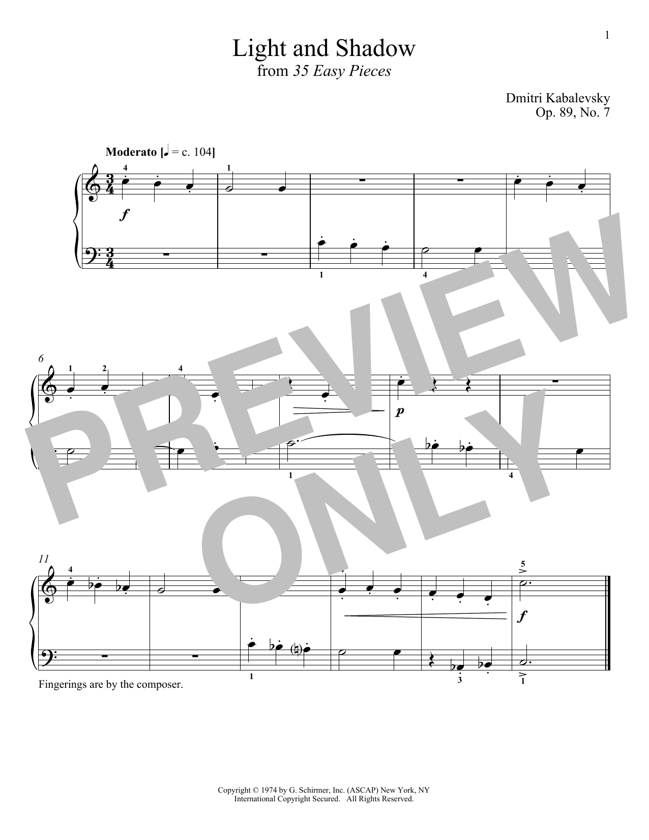 Download Dmitri Kabalevsky Light And Shadow, Op. 89, No. 7 Sheet Music and learn how to play Piano PDF digital score in minutes