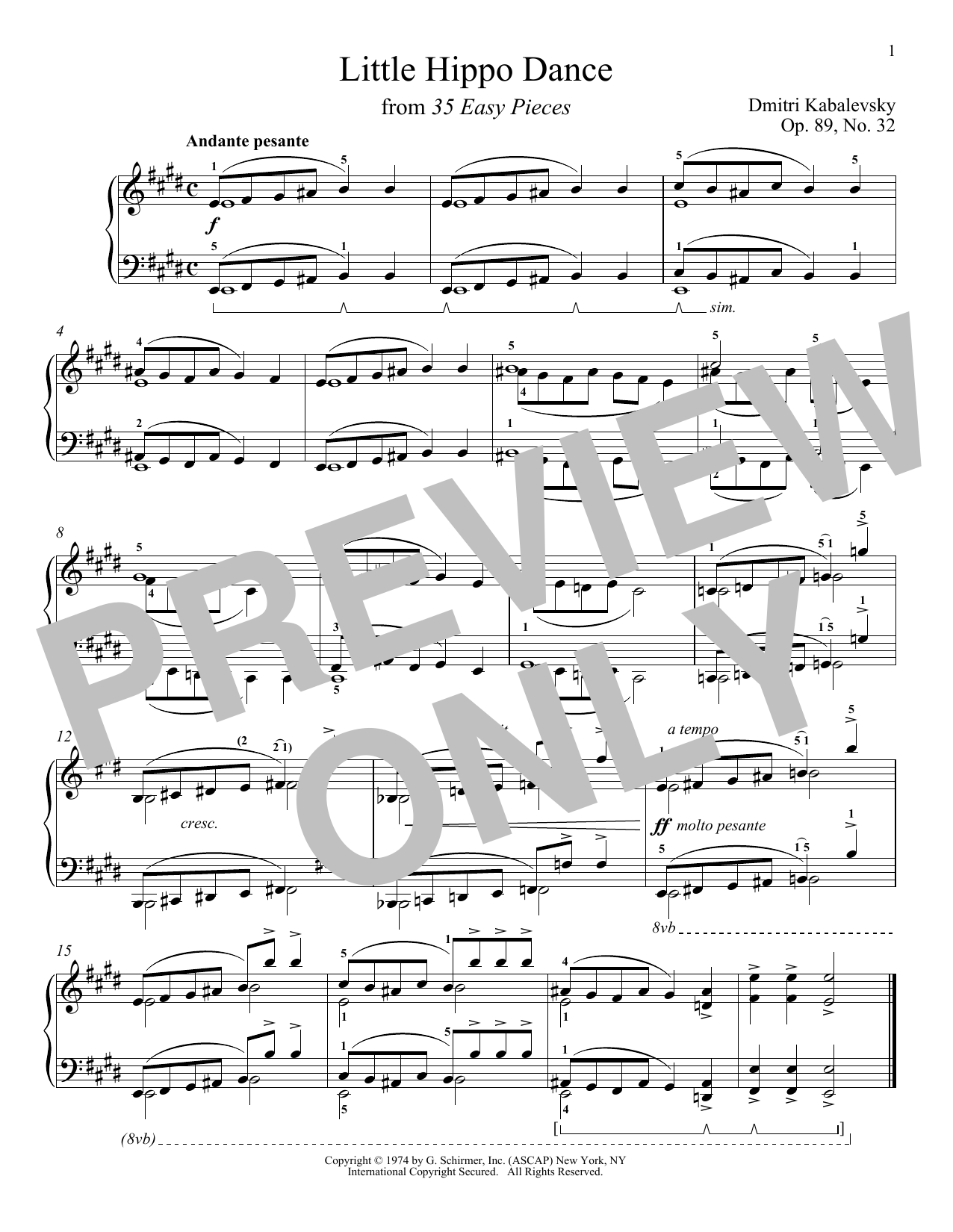 Download Dmitri Kabalevsky Little Hippo Dance, Op. 89, No. 32 Sheet Music and learn how to play Piano PDF digital score in minutes