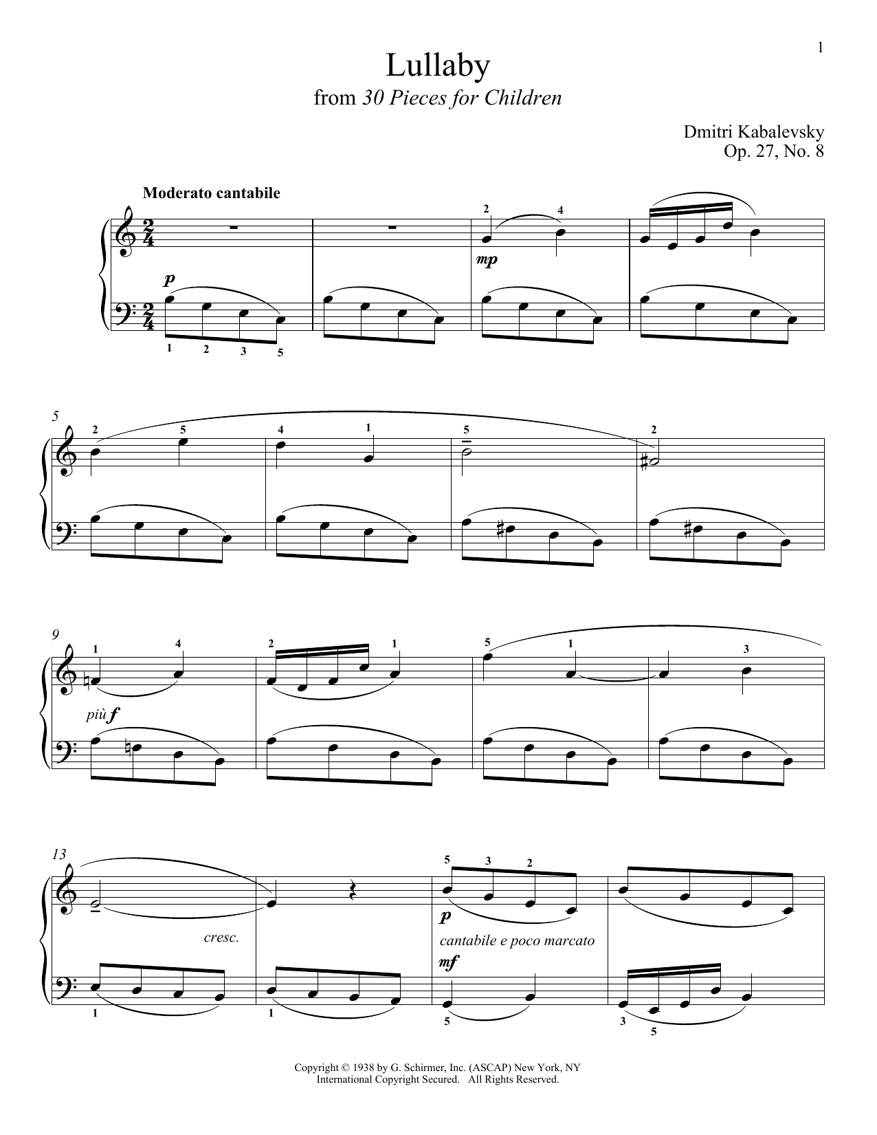 Download Dmitri Kabalevsky Lullaby Sheet Music and learn how to play Piano PDF digital score in minutes