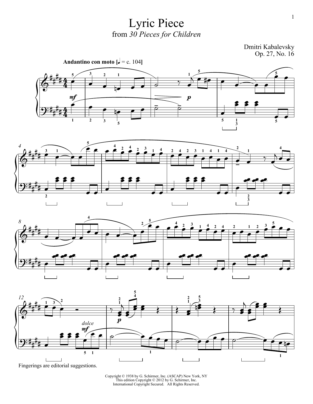 Download Dmitry Kabalevsky Lyric Piece Sheet Music and learn how to play Piano PDF digital score in minutes