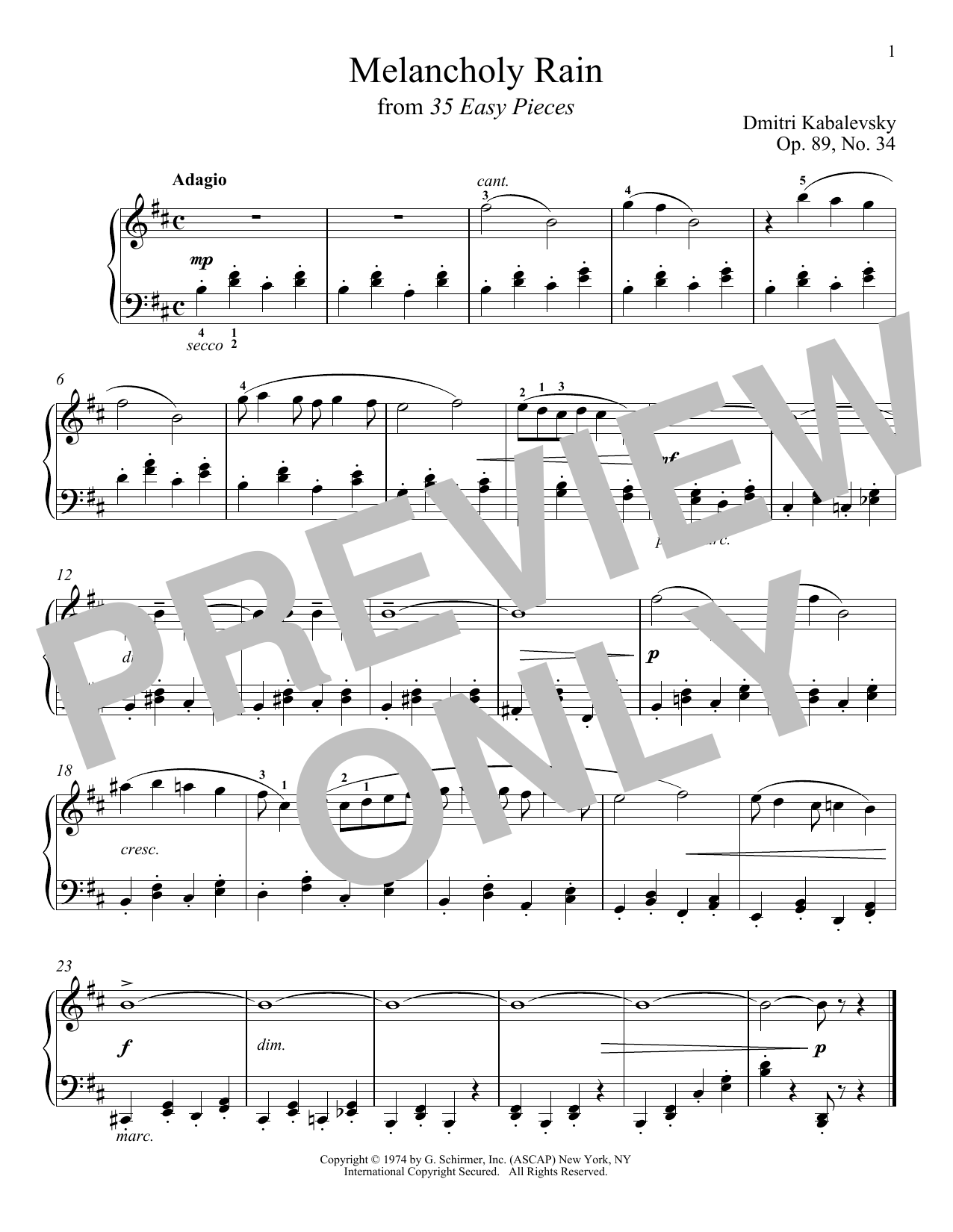 Download Dmitri Kabalevsky Melancholy Rain, Op. 89, No. 34 Sheet Music and learn how to play Piano PDF digital score in minutes