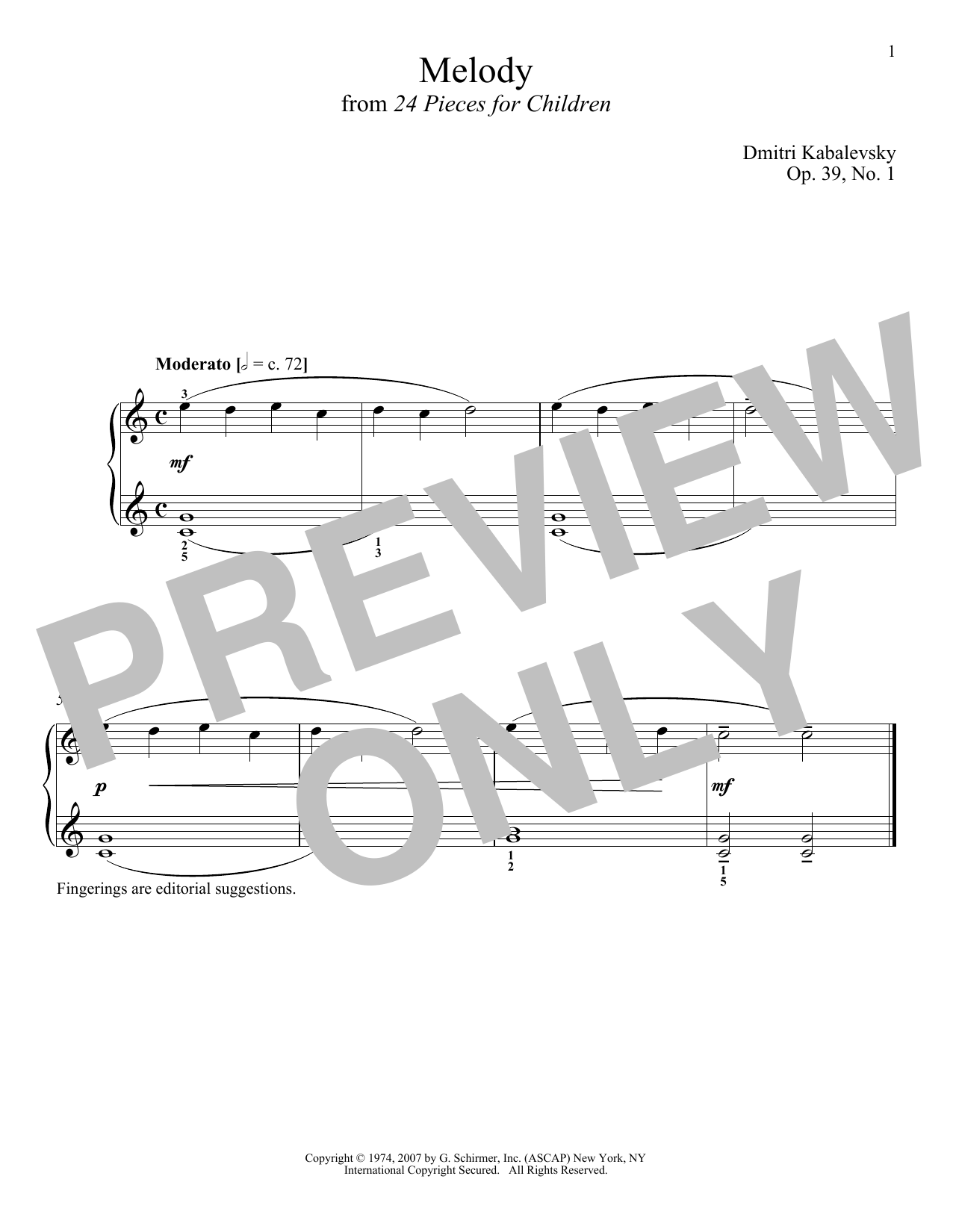 Download Dmitri Kabalevsky Melody, Op. 39, No. 1 Sheet Music and learn how to play Piano PDF digital score in minutes