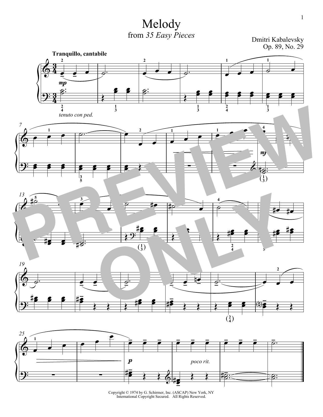 Download Dmitri Kabalevsky Melody, Op. 89, No. 29 Sheet Music and learn how to play Piano PDF digital score in minutes