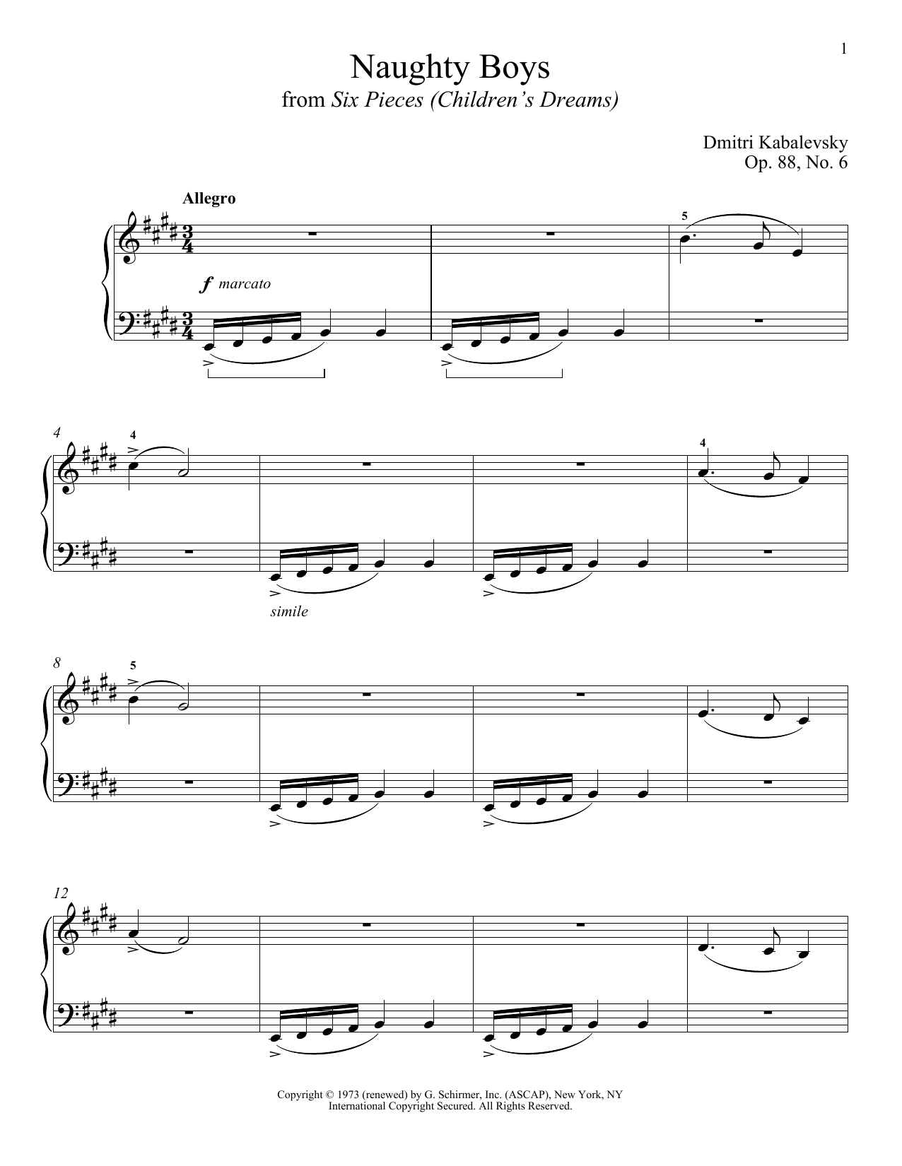 Download Dmitri Kabalevsky Naughty Boys, Op. 88, No. 6 Sheet Music and learn how to play Piano PDF digital score in minutes