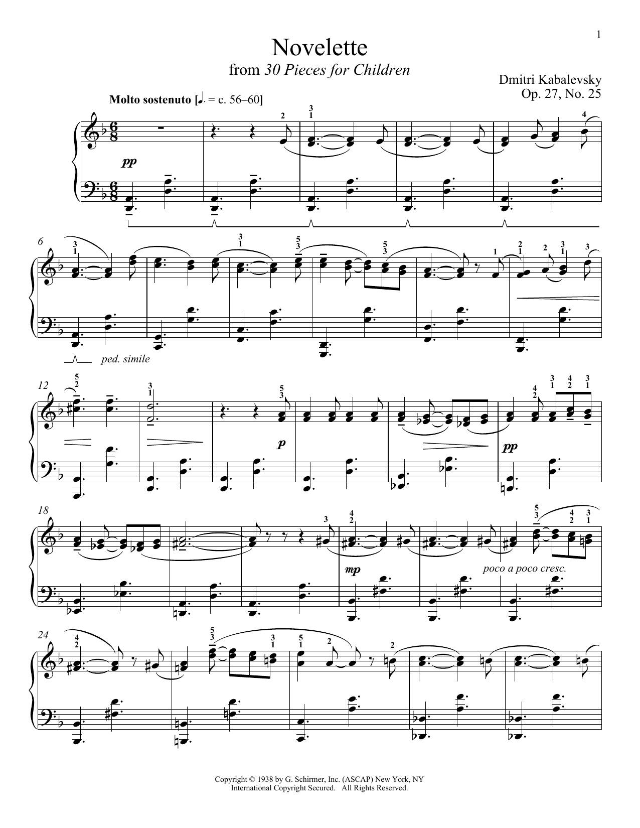 Download Dmitry Kabalevsky Novelette Sheet Music and learn how to play Piano PDF digital score in minutes