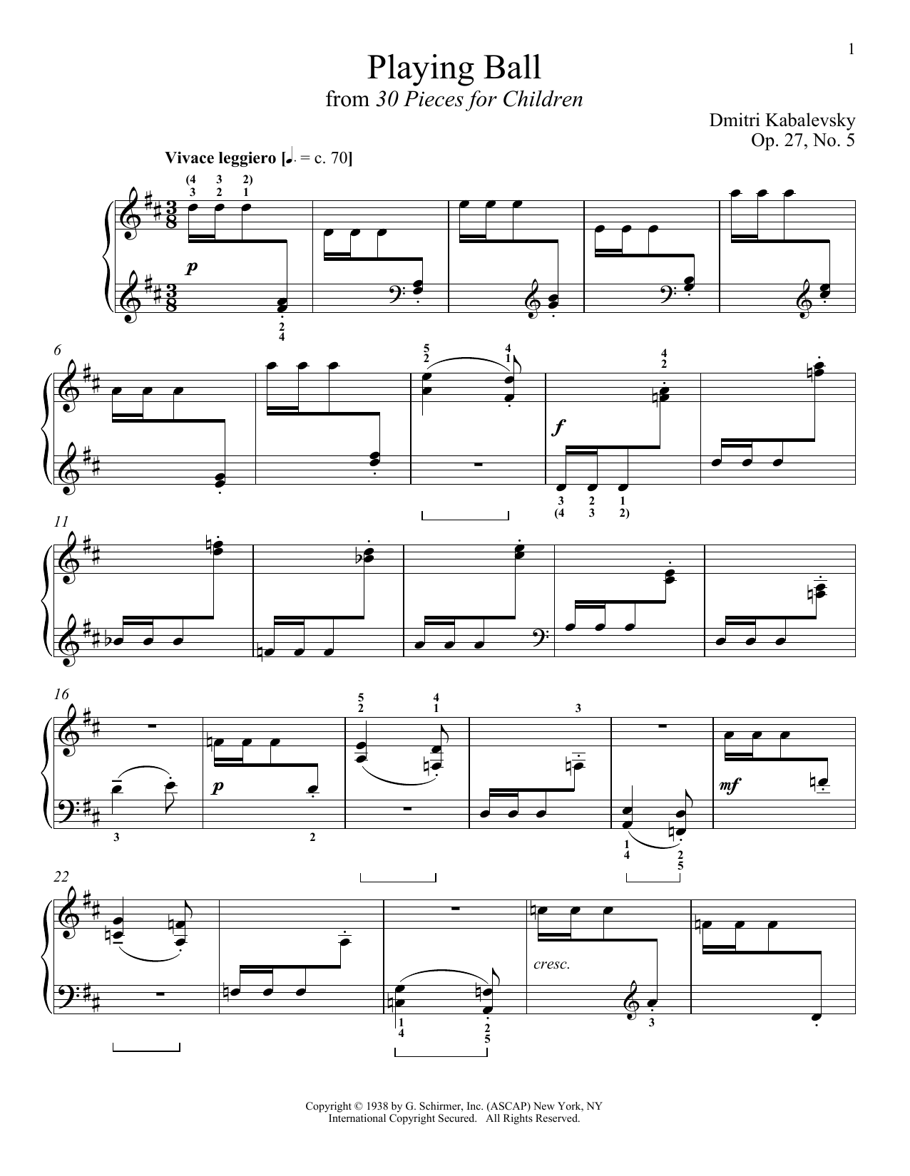 Download Dmitry Kabalevsky Playing Ball Sheet Music and learn how to play Piano PDF digital score in minutes