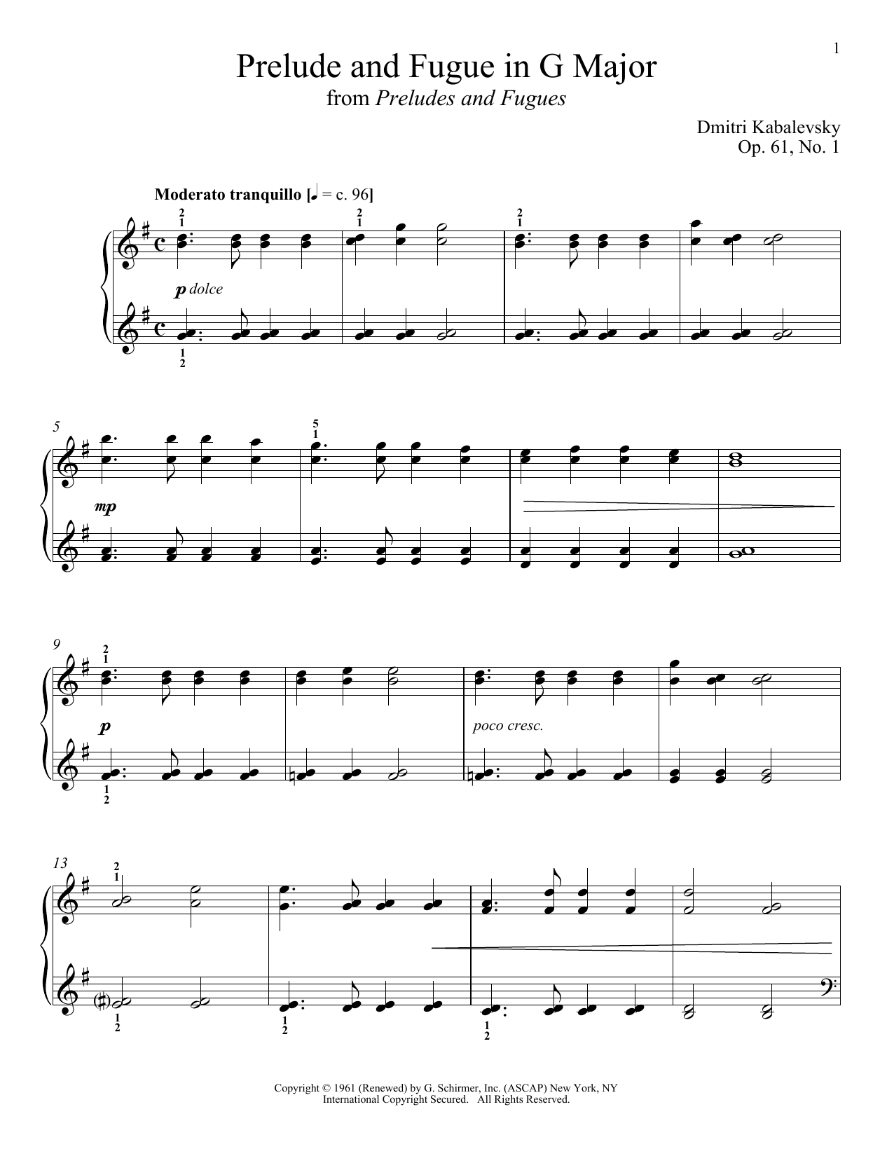 Download Dmitry Kabalevsky Prelude And Fugue In G Major Sheet Music and learn how to play Piano PDF digital score in minutes