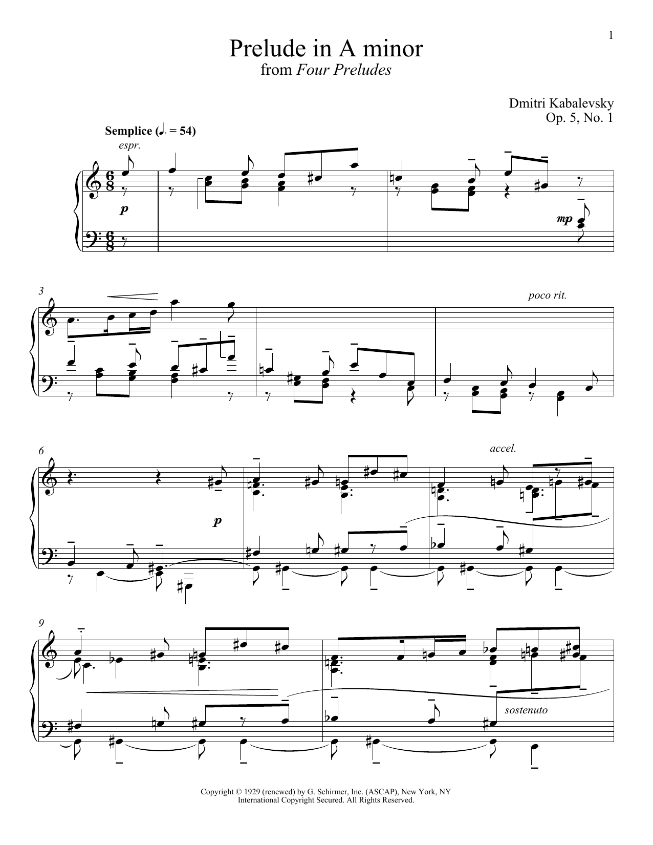 Download Dmitri Kabalevsky Prelude In A Minor, Op. 5, No. 1 Sheet Music and learn how to play Piano PDF digital score in minutes