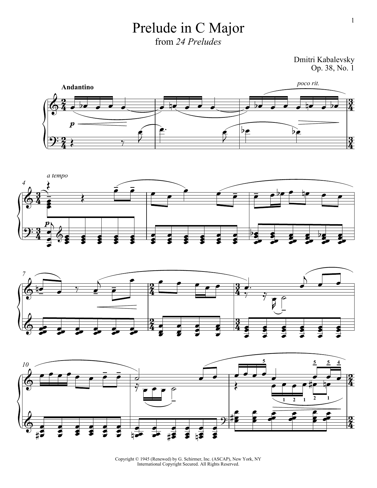 Download Dmitri Kabalevsky Prelude In C Major, Op. 38, No. 1 Sheet Music and learn how to play Piano PDF digital score in minutes