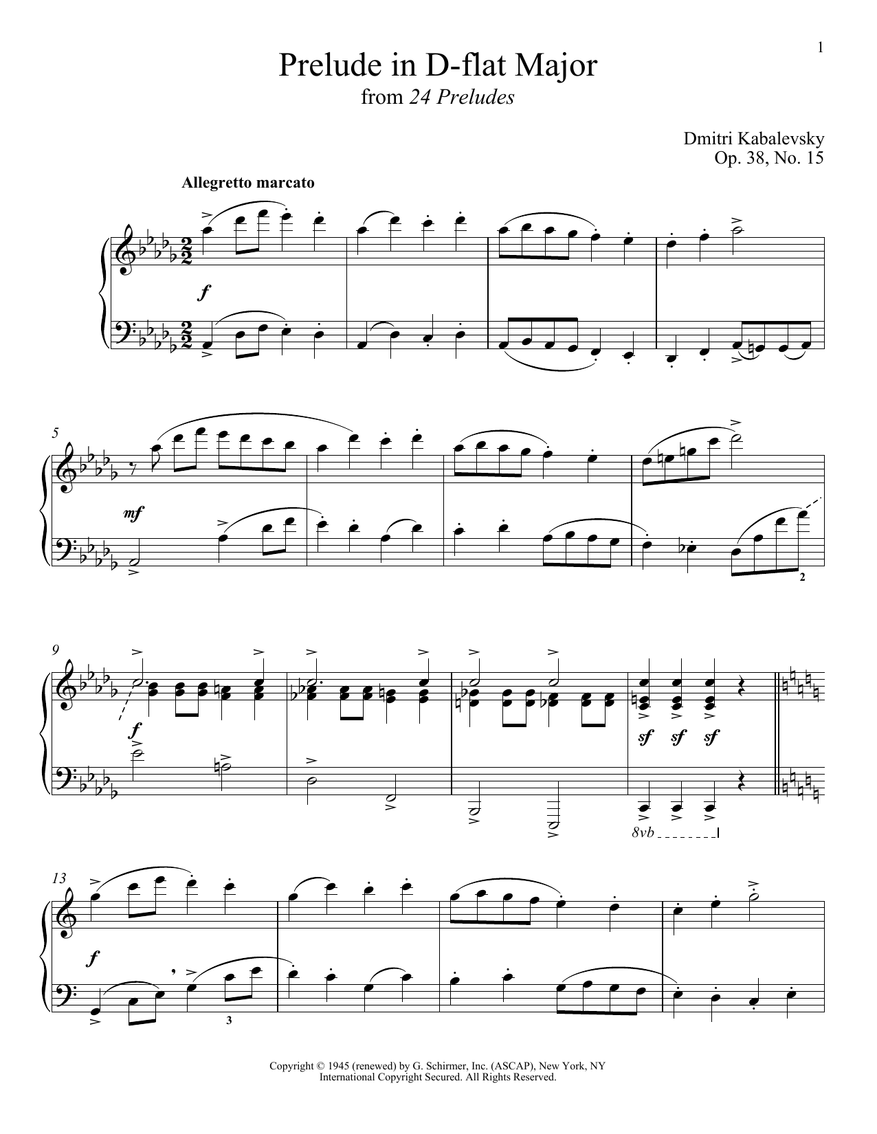 Download Dmitri Kabalevsky Prelude In D-Flat Major, Op. 38, No. 15 Sheet Music and learn how to play Piano PDF digital score in minutes