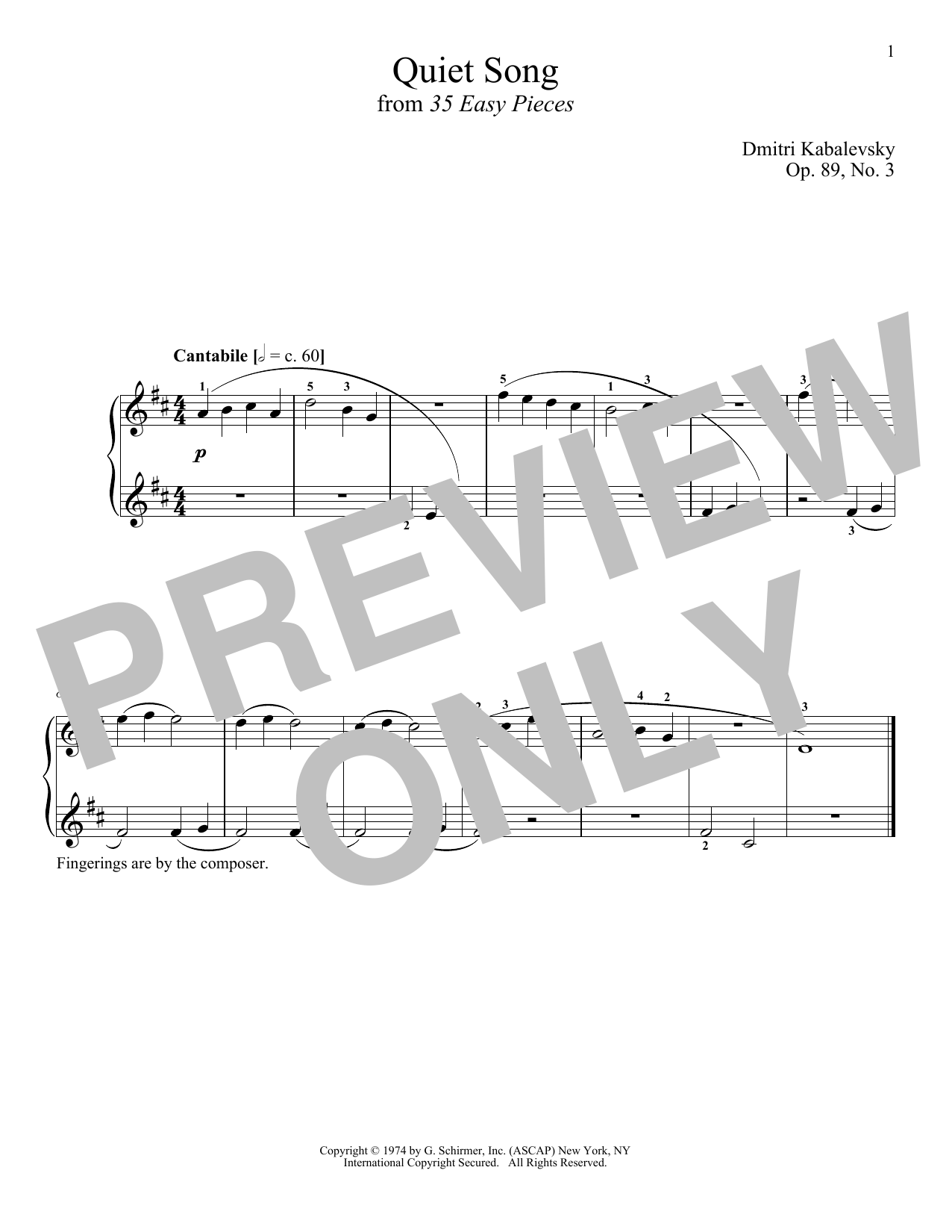 Download Dmitri Kabalevsky Quiet Song, Op. 89, No. 3 Sheet Music and learn how to play Piano PDF digital score in minutes