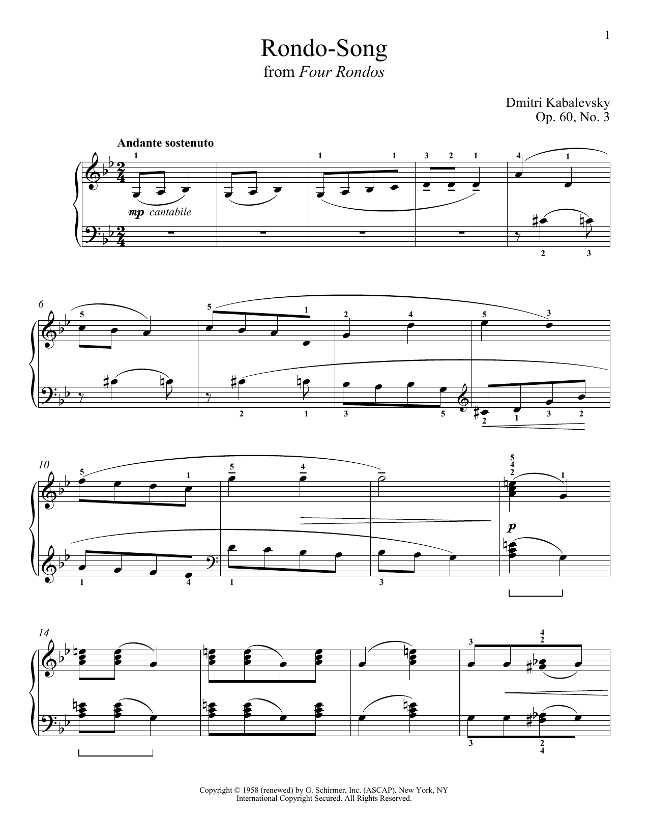 Download Dmitri Kabalevsky Rondo-Song Sheet Music and learn how to play Piano PDF digital score in minutes