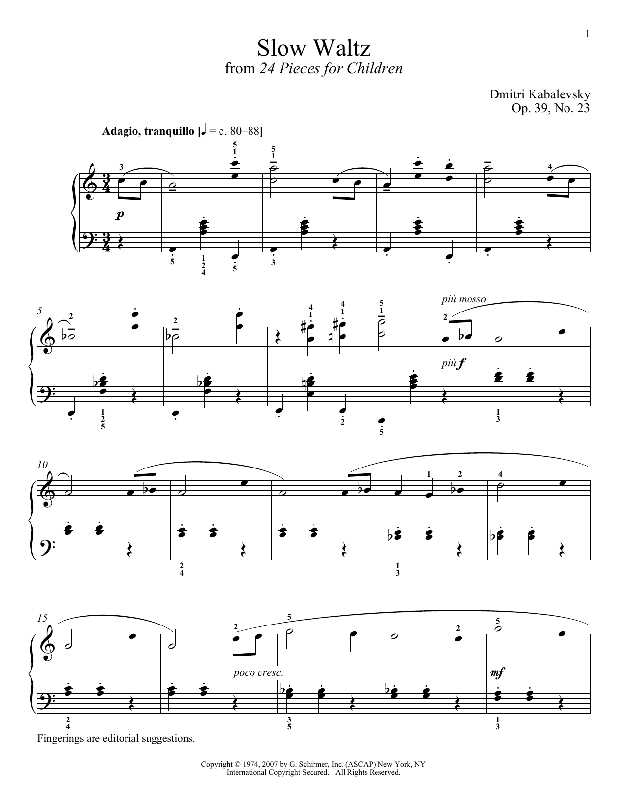 Download Dmitry Kabalevsky Slow Waltz Sheet Music and learn how to play Piano PDF digital score in minutes