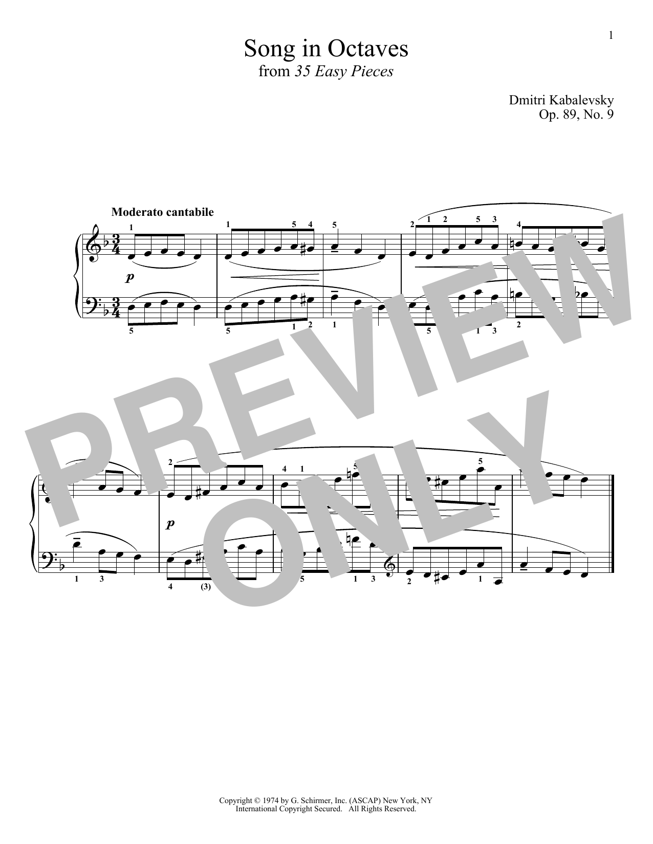 Download Dmitri Kabalevsky Song In Octaves Sheet Music and learn how to play Piano PDF digital score in minutes
