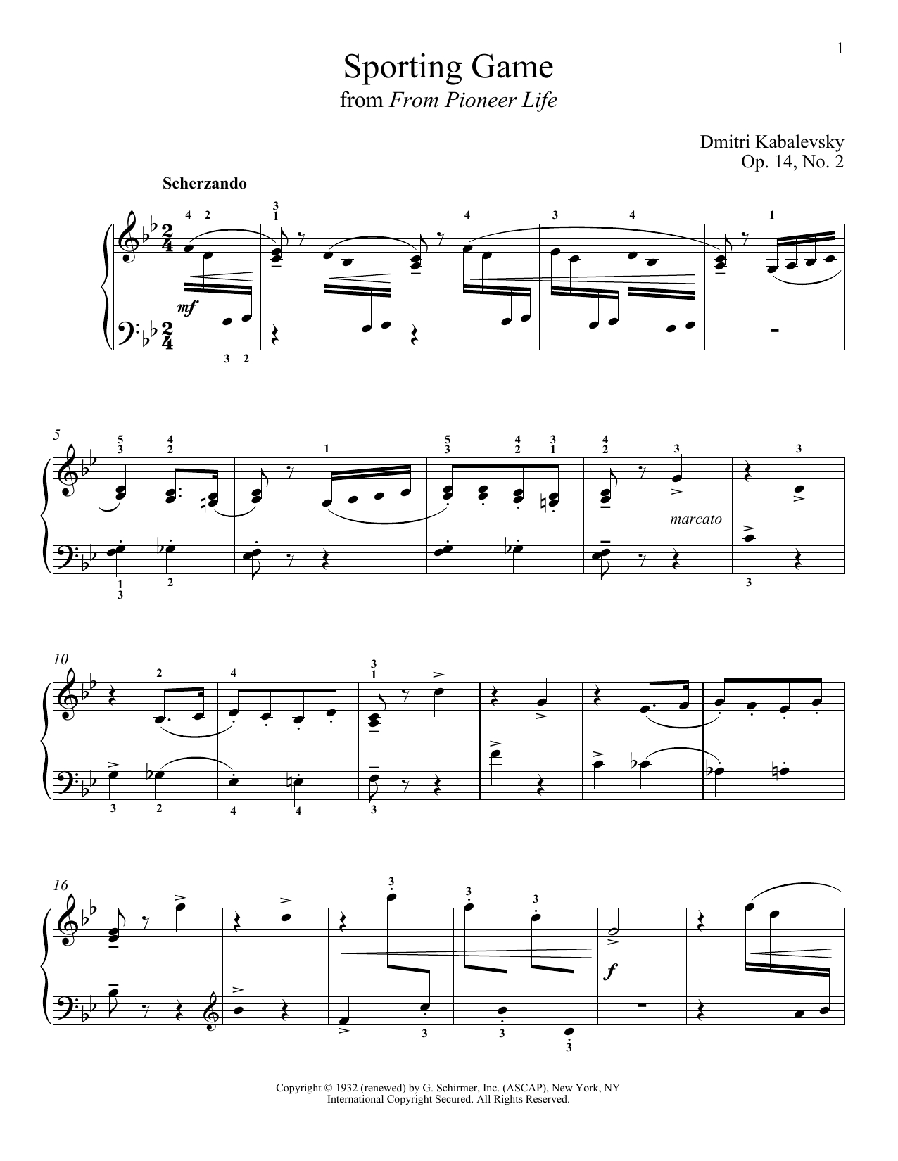 Download Dmitri Kabalevsky Sporting Game, Op. 14, No. 2 Sheet Music and learn how to play Piano PDF digital score in minutes