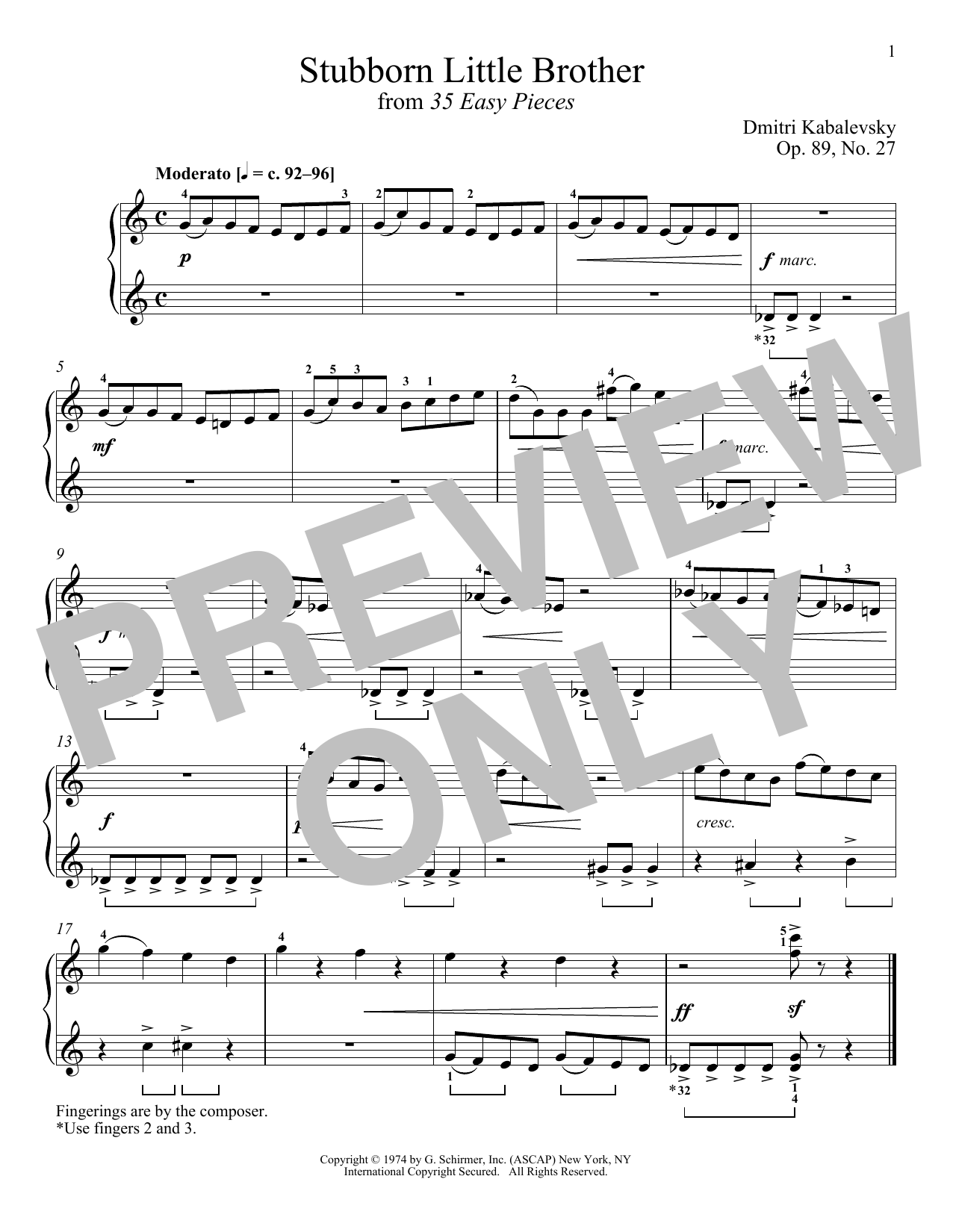 Download Dmitri Kabalevsky Stubborn Little Brother, Op. 89, No. 27 Sheet Music and learn how to play Piano PDF digital score in minutes