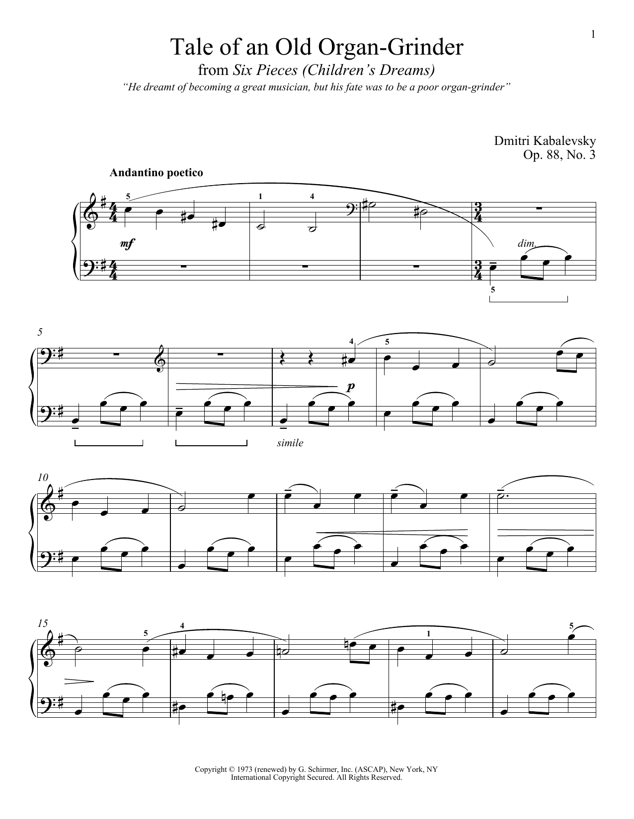 Download Dmitri Kabalevsky Tale Of An Old Organ-Grinder, Op. 88, No. 3 Sheet Music and learn how to play Piano PDF digital score in minutes