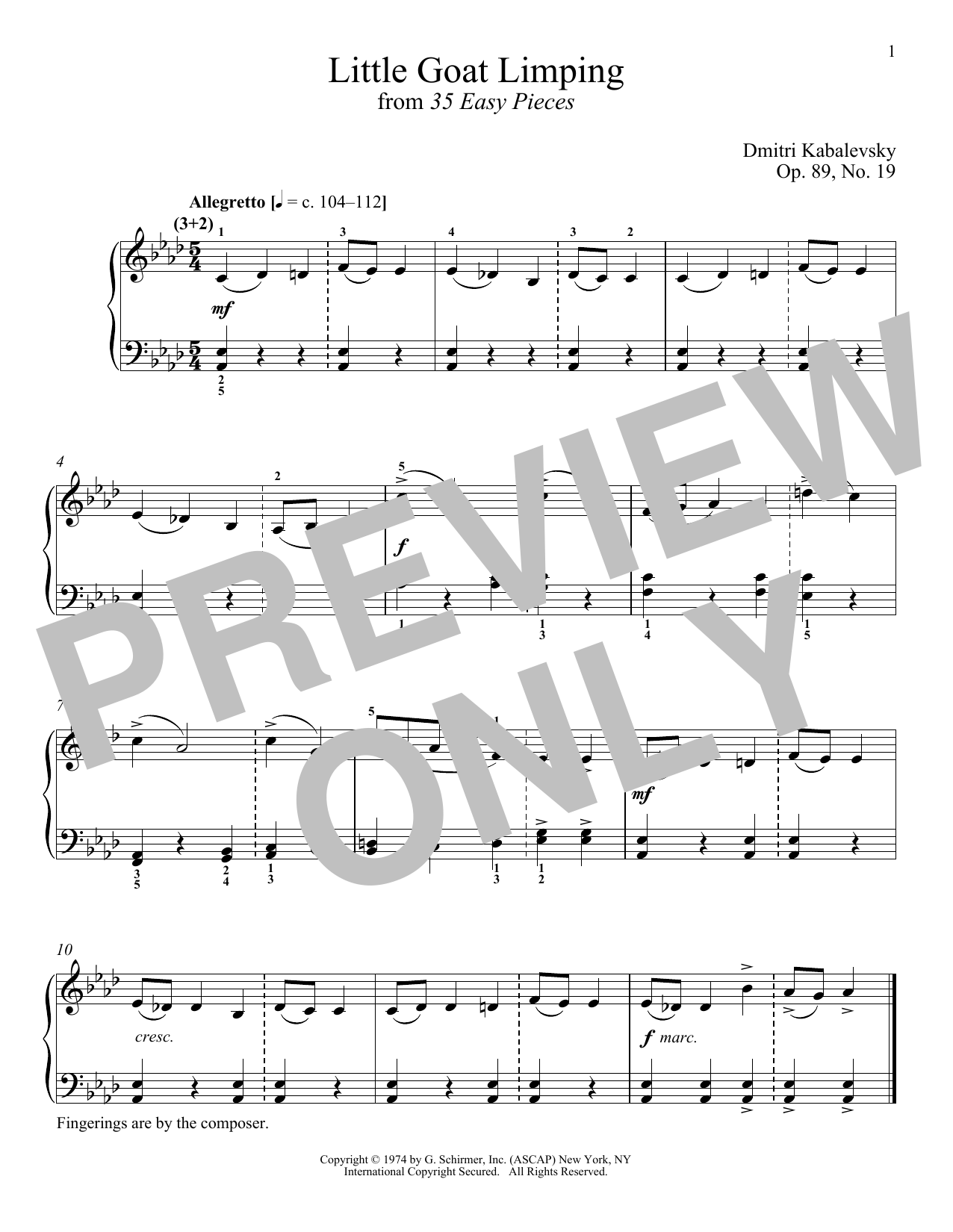 Download Dmitri Kabalevsky The Little Goat Limping, Op. 89, No. 19 Sheet Music and learn how to play Piano PDF digital score in minutes