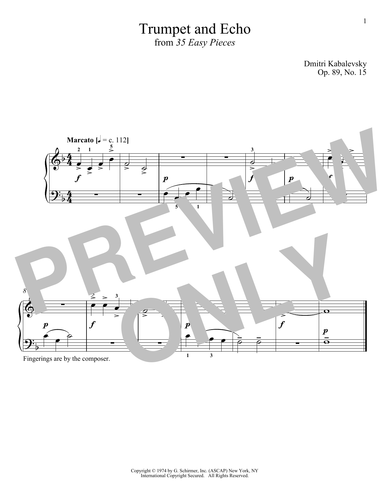 Download Dmitri Kabalevsky Trumpet And Echo, Op. 89, No. 15 Sheet Music and learn how to play Piano PDF digital score in minutes